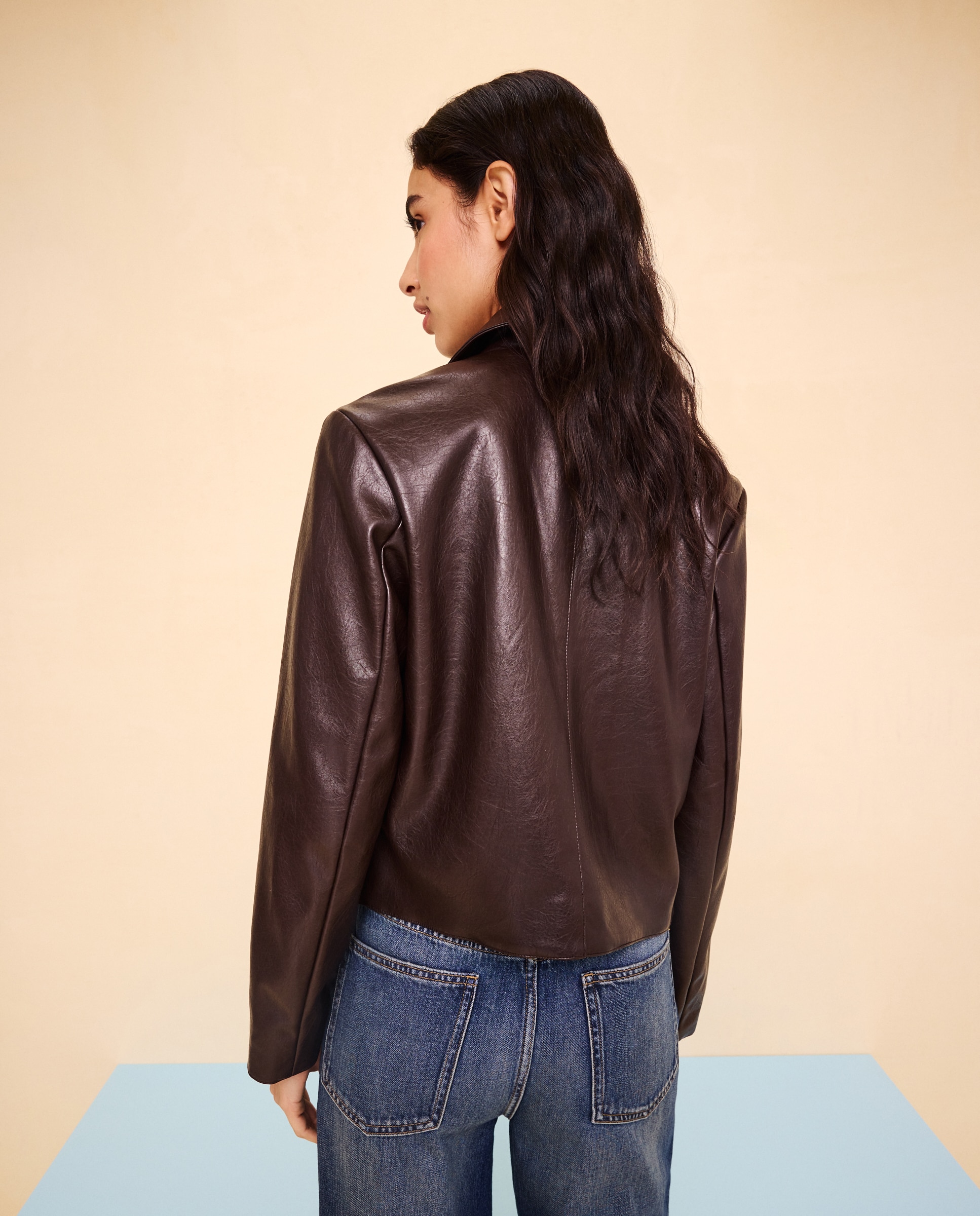 Chaqueta corta de mujer efecto piel - Easy Wear - Marrón Marrón-3