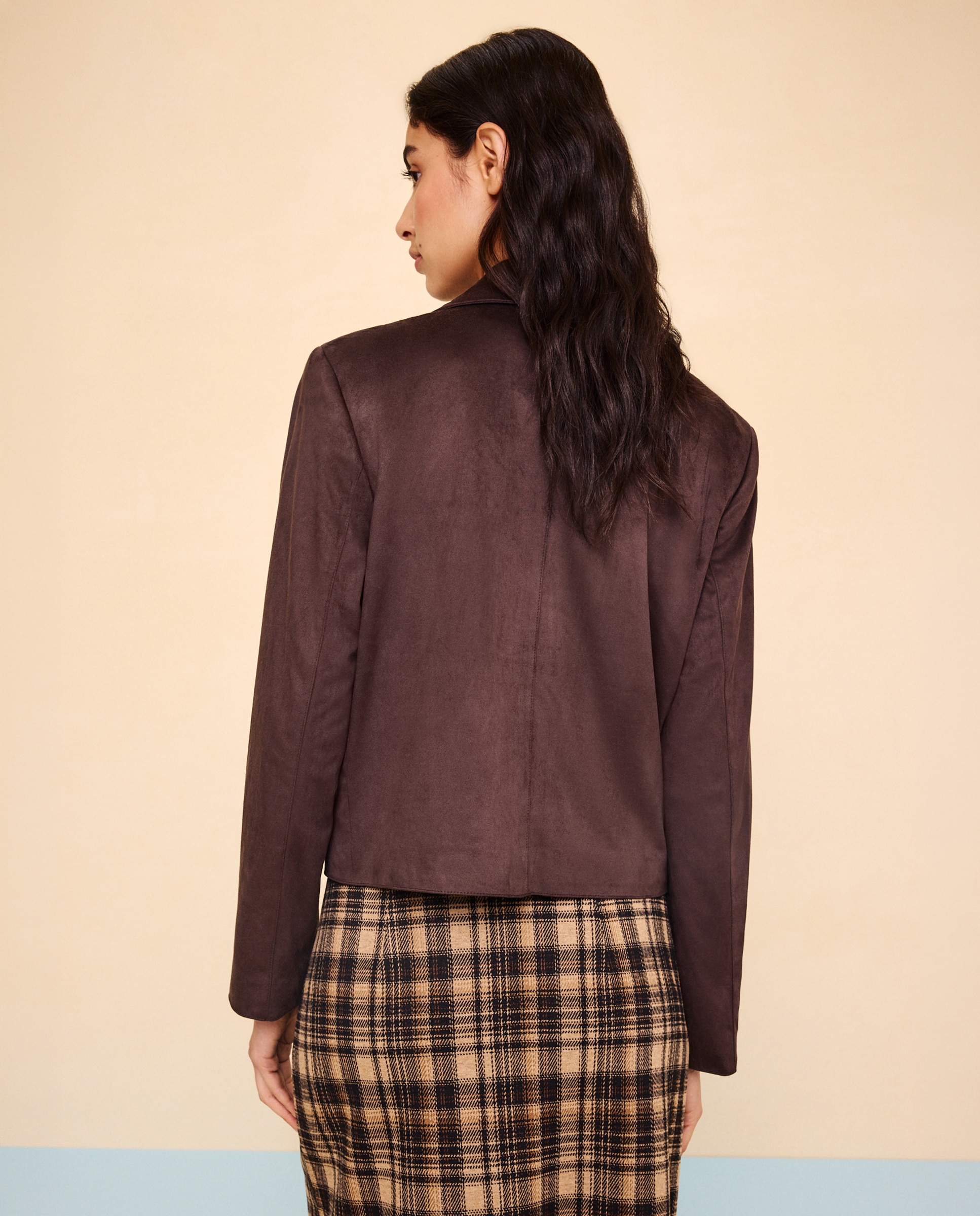 Chaqueta corta de mujer efecto ante - Easy Wear - Marrón Marrón-3