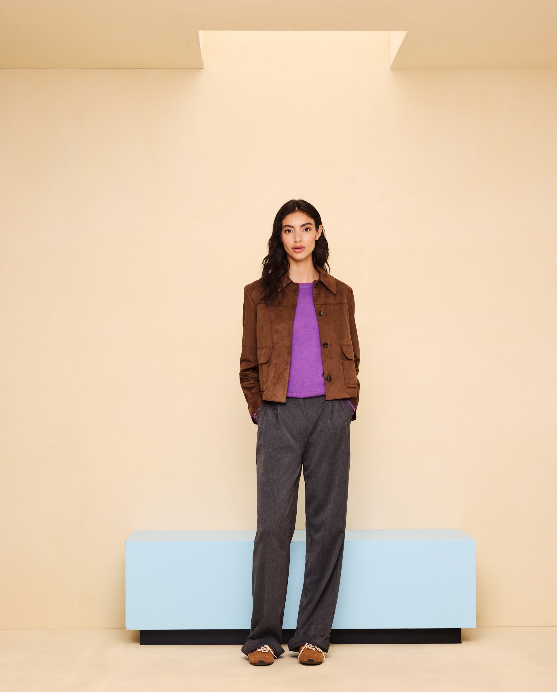 Chaqueta corta de mujer efecto ante - Easy Wear - Toffee Toffee-2