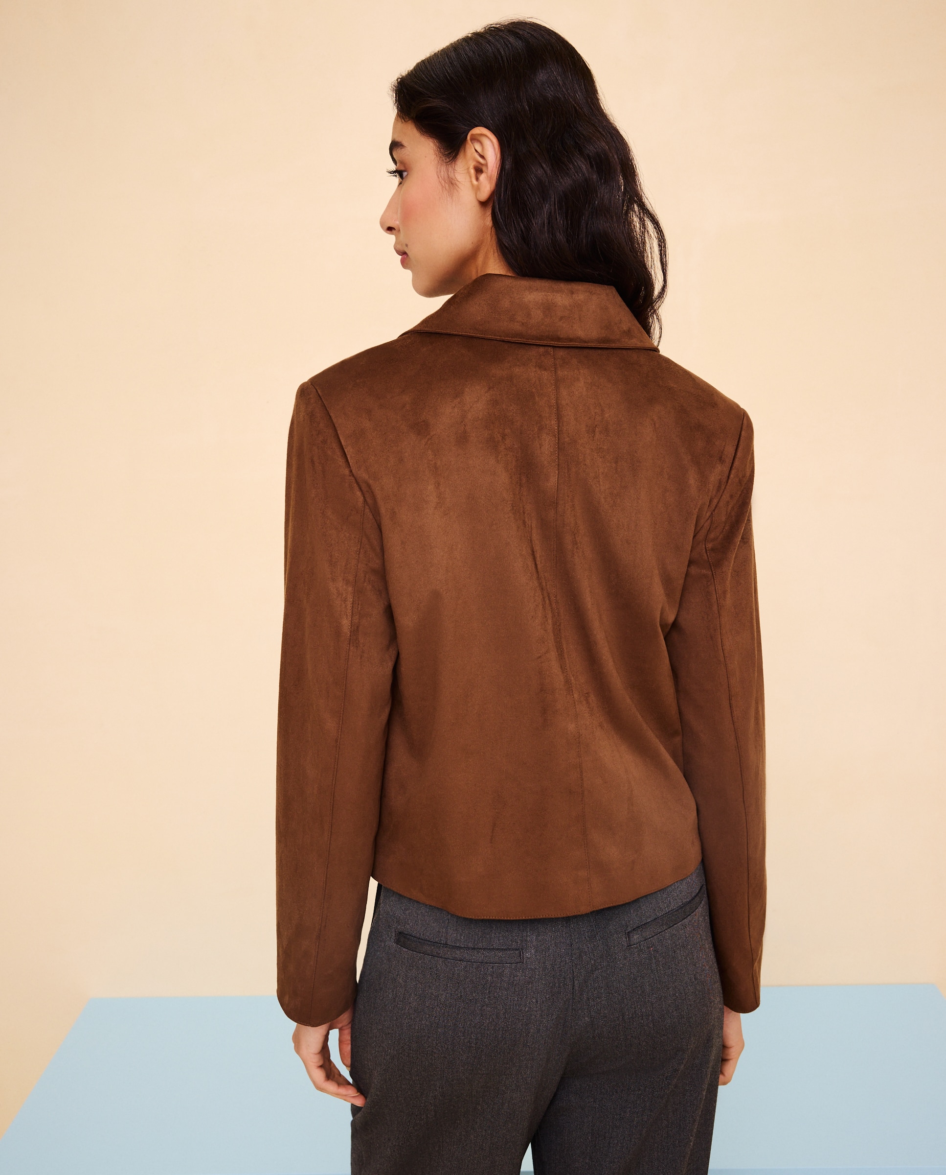 Chaqueta corta de mujer efecto ante - Easy Wear - Toffee Toffee-3