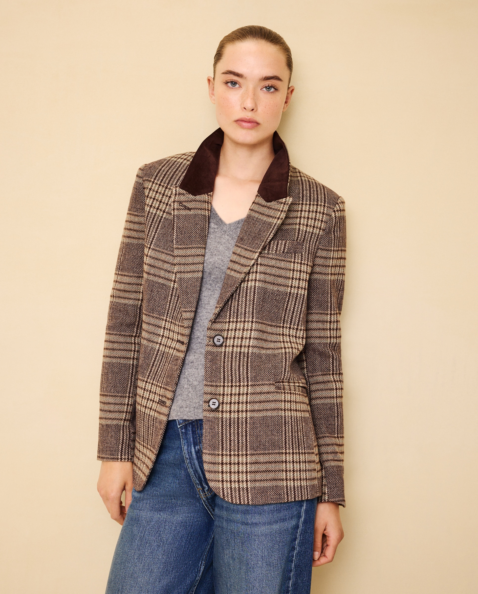 Blazer de mujer recta cuadros - Easy Wear - Verde Verde-2