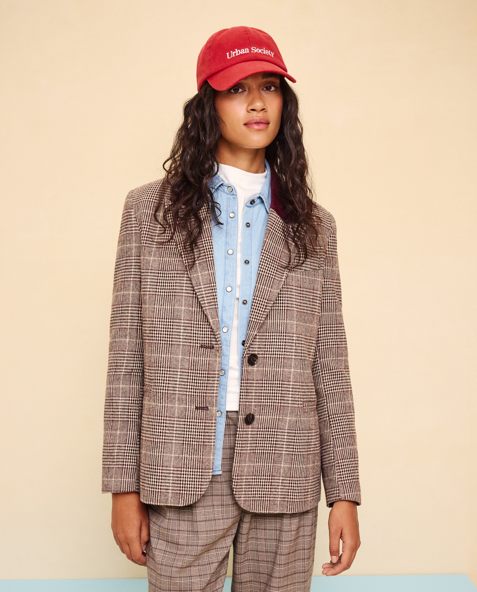 Imagen 0 de Blazer de mujer recta cuadros Blanco