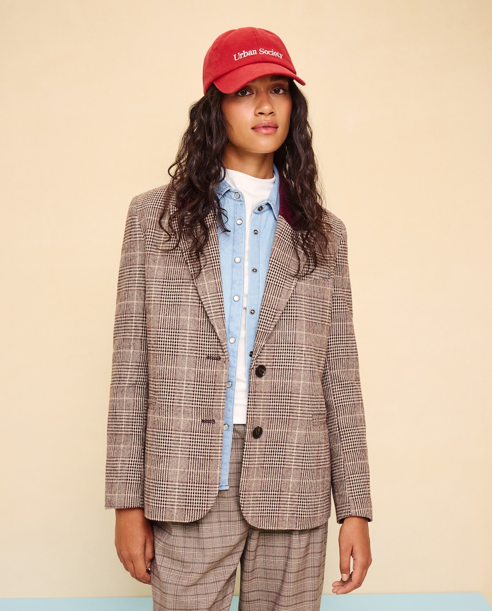 Imagen 0 de Blazer de mujer recta cuadros Blanco