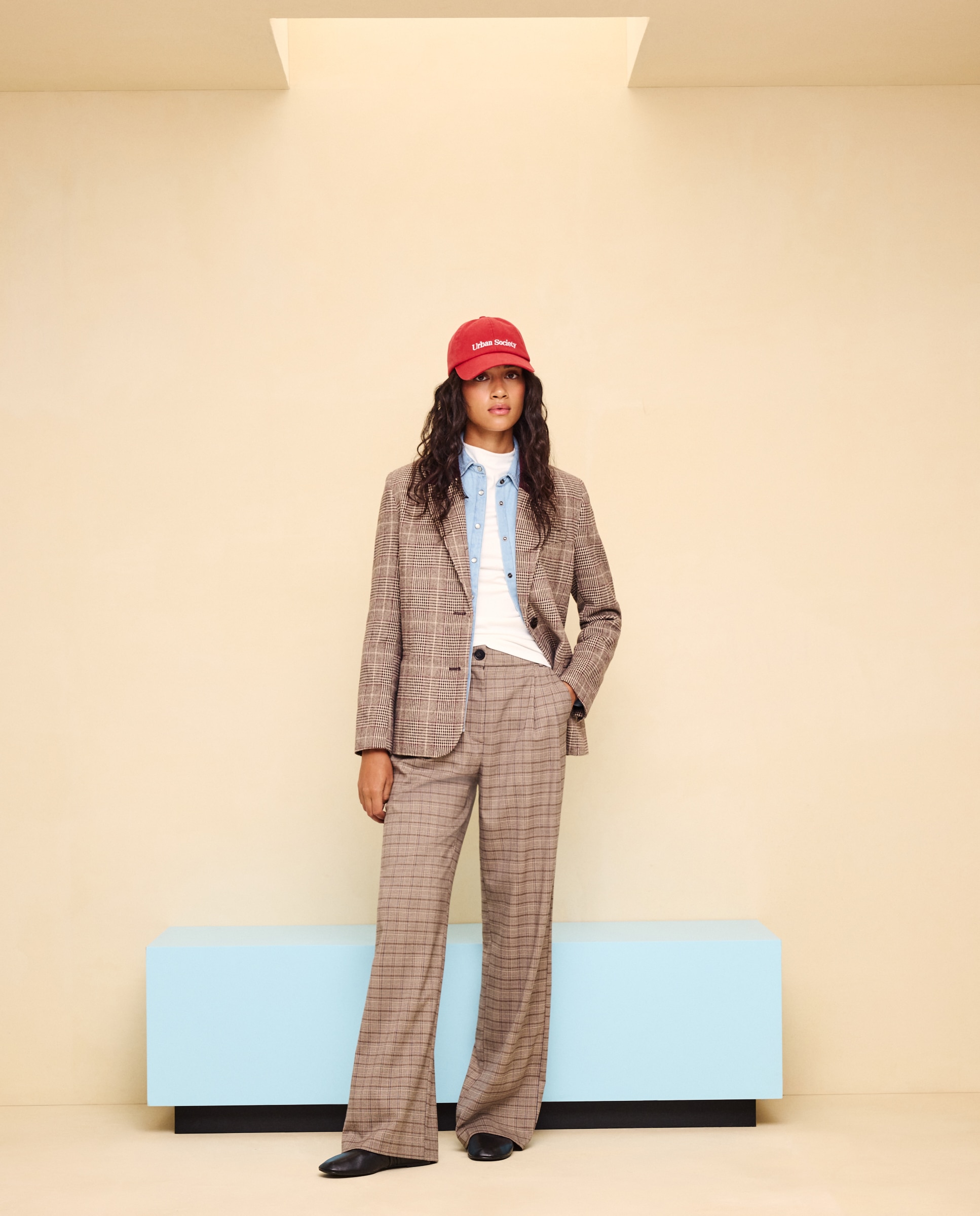 Blazer de mujer recta cuadros - Easy Wear - Blanco Blanco-2