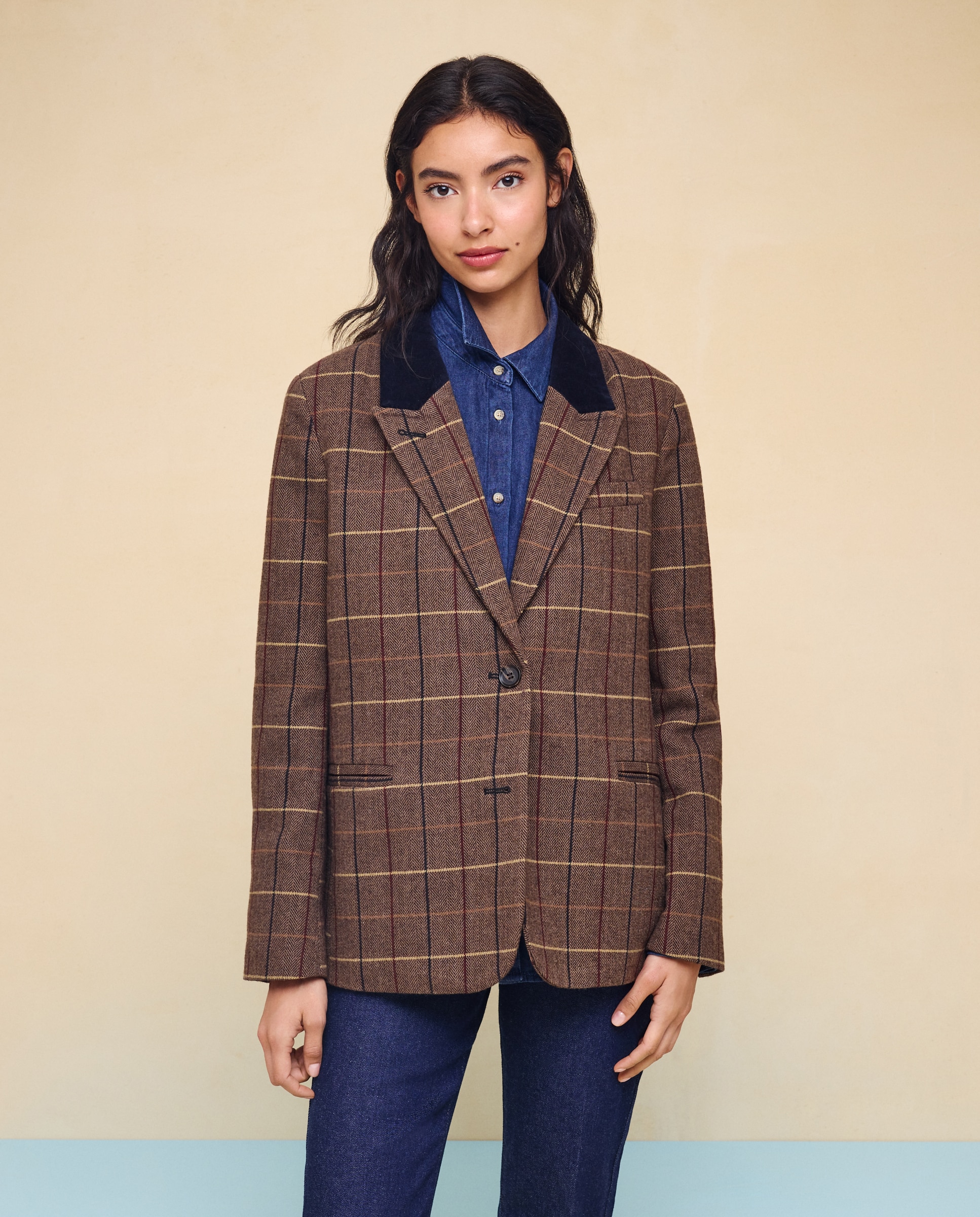 Blazer de mujer recta cuadros - Easy Wear - Camel Camel-2