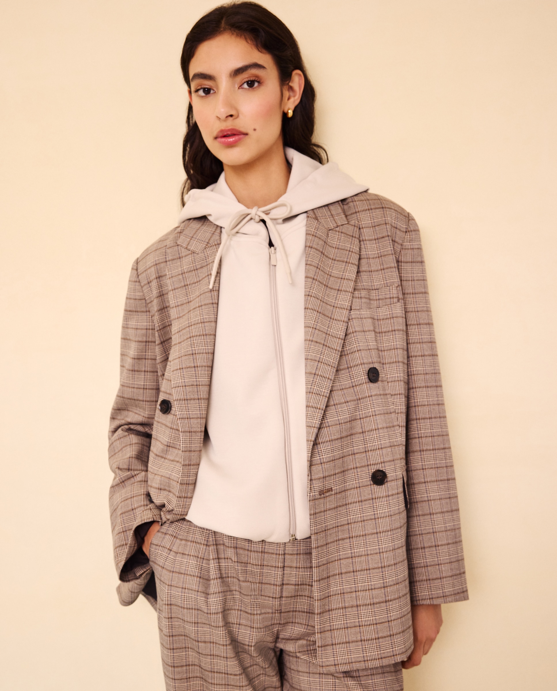 Imagen 0 de Blazer de mujer cruzada cuadros Blanco