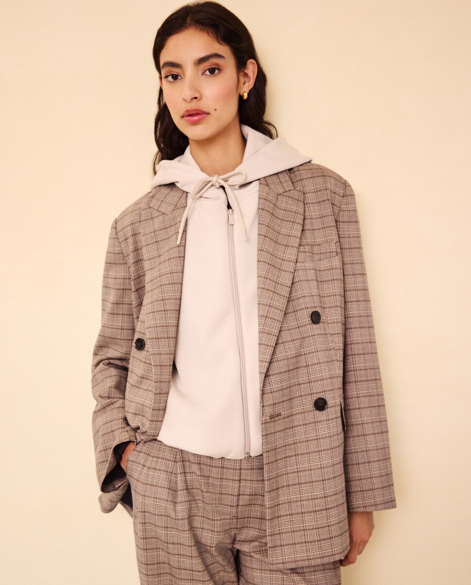 Imagen 1 de Blazer de mujer cruzada cuadros Blanco