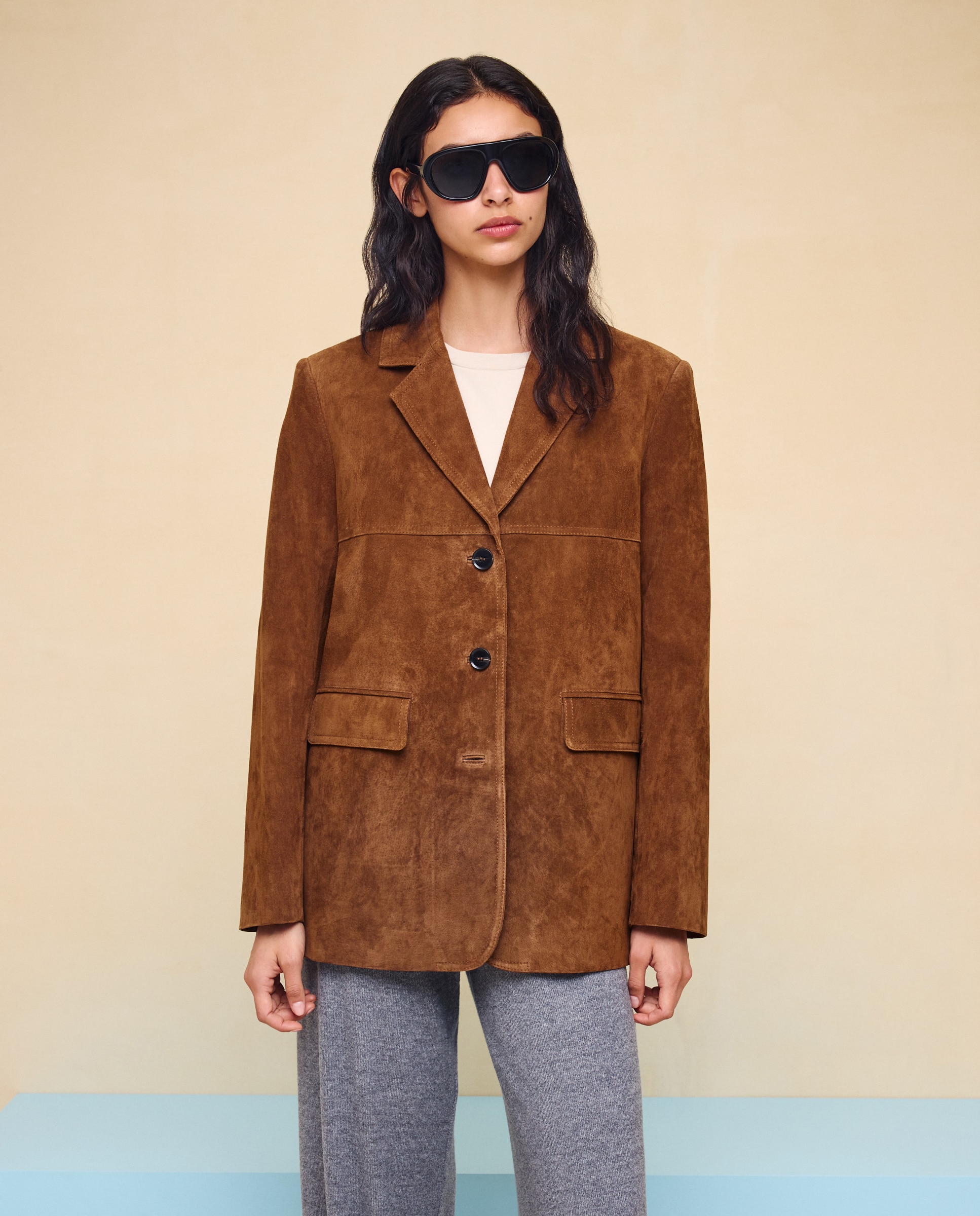 Imagen 1 de Blazer de mujer de piel ante Tostado