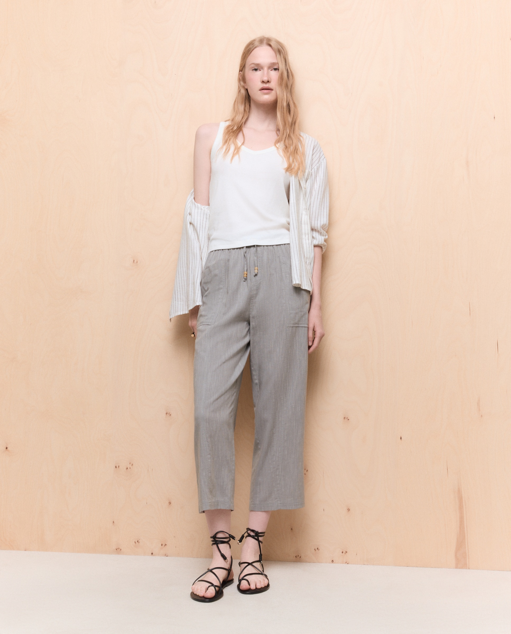 Pantalón jogger crop de mujer con cintura ajustable - Easy Wear - Verde Salvia Verde Salvia-1