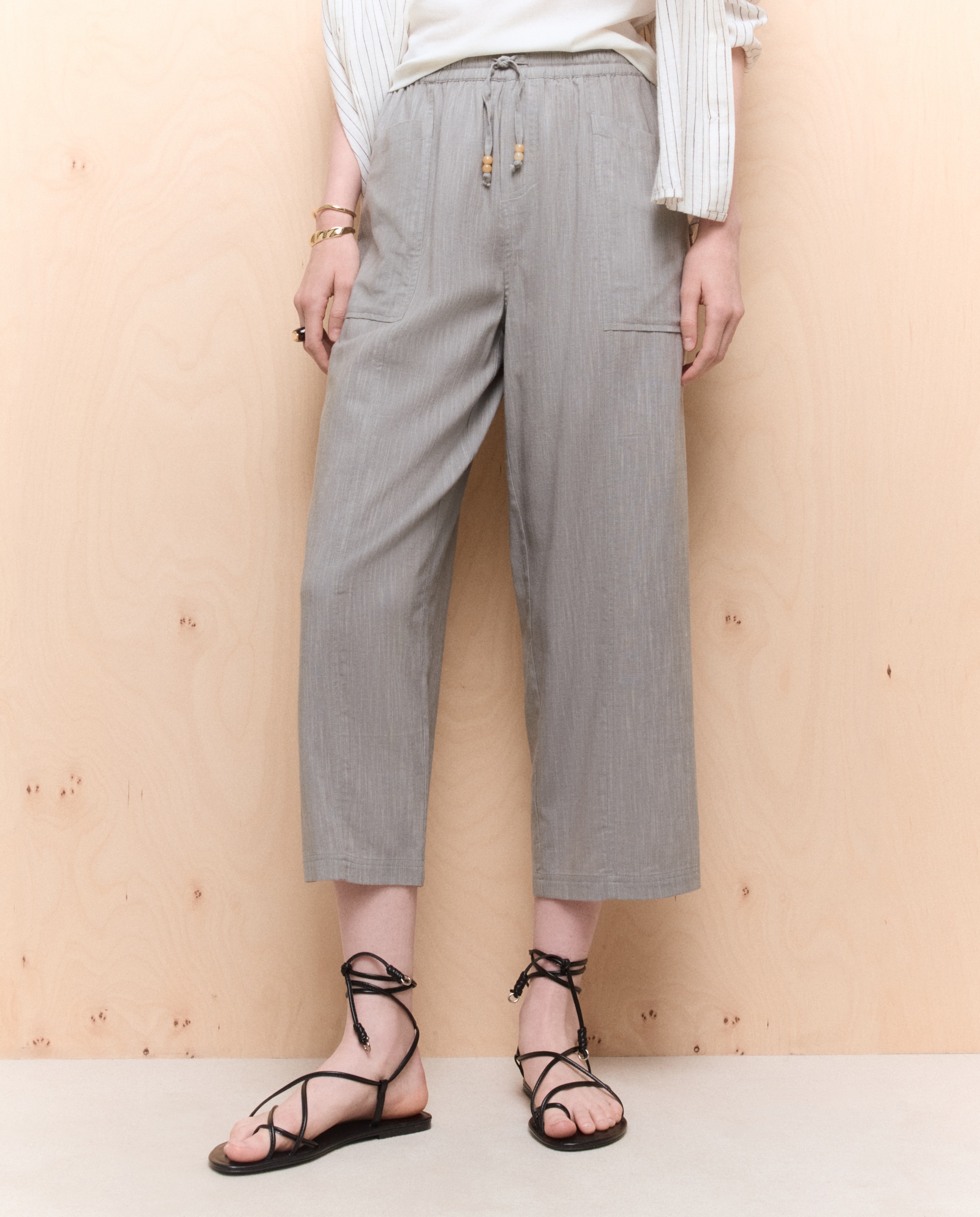 Pantalón jogger crop de mujer con cintura ajustable - Easy Wear - Verde Salvia Verde Salvia-2