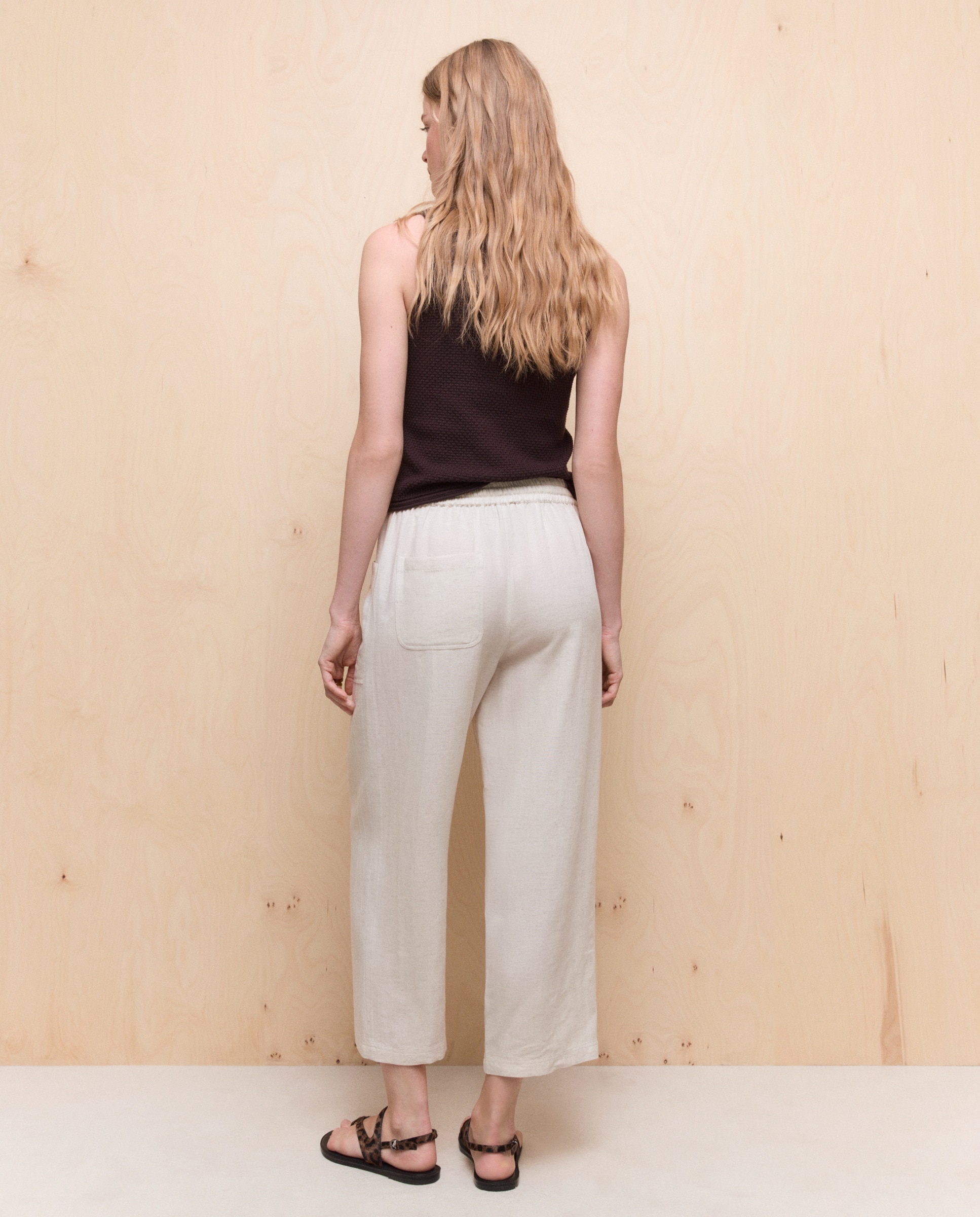 Joggers Cropped com Cintura Ajustável Bege-3