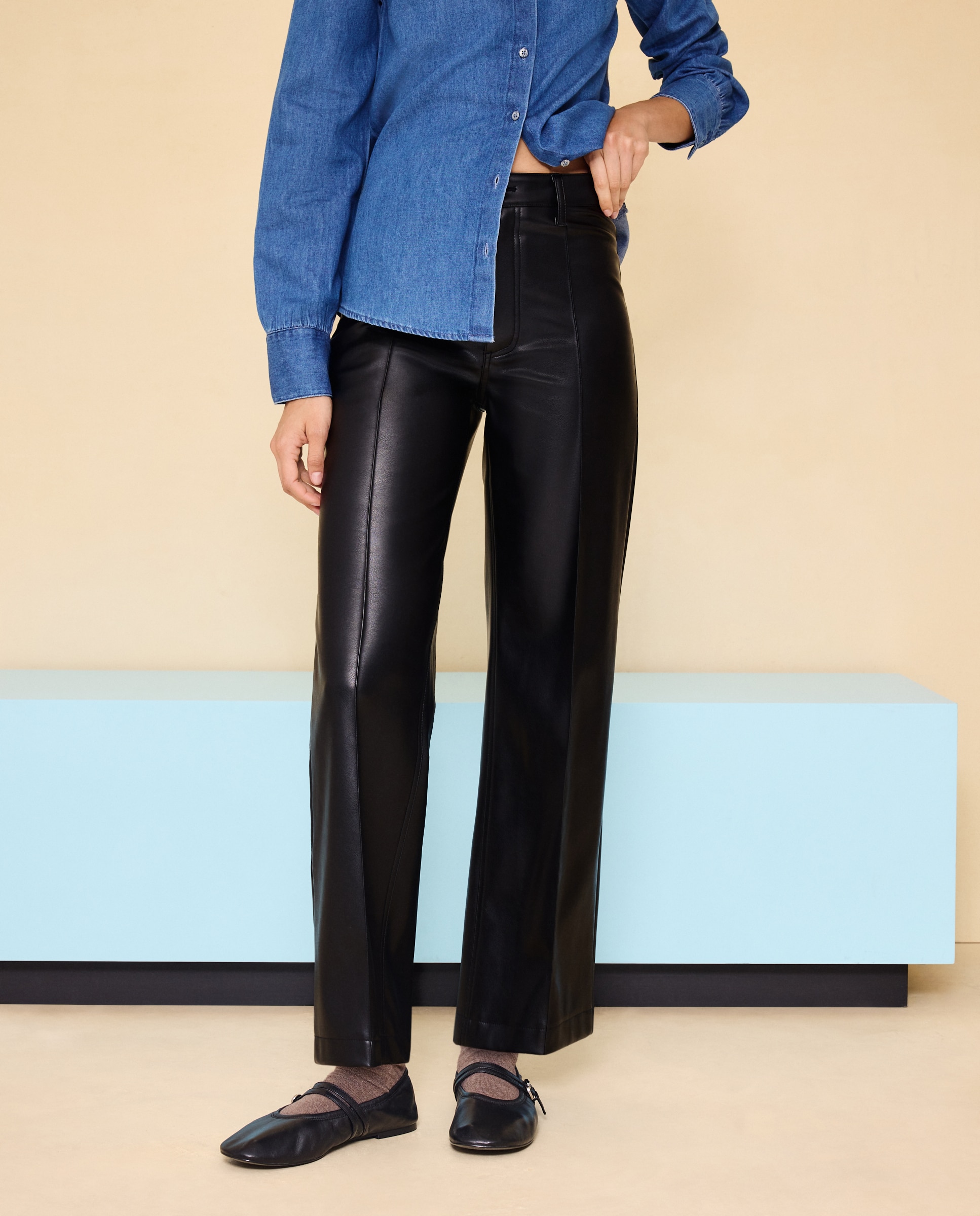Pantalón efecto piel de mujer - Easy Wear - Negro Negro-2