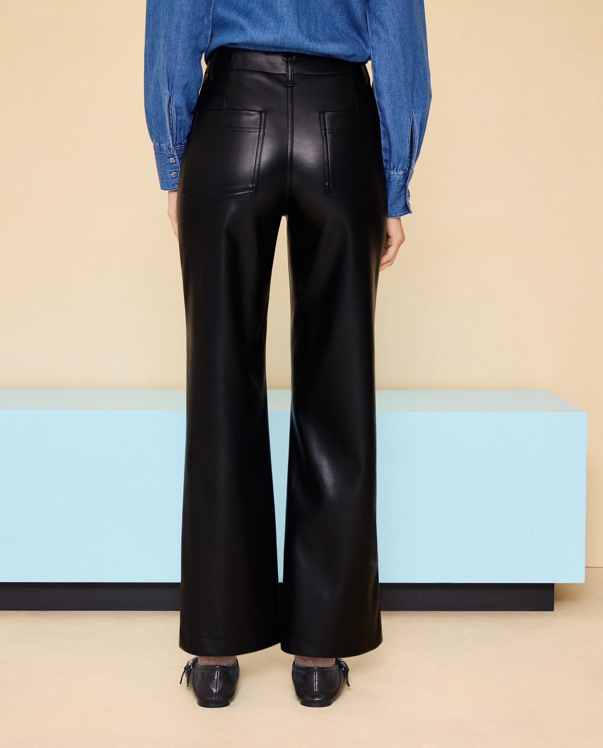 Pantalón efecto piel de mujer - Easy Wear - Negro Negro-3