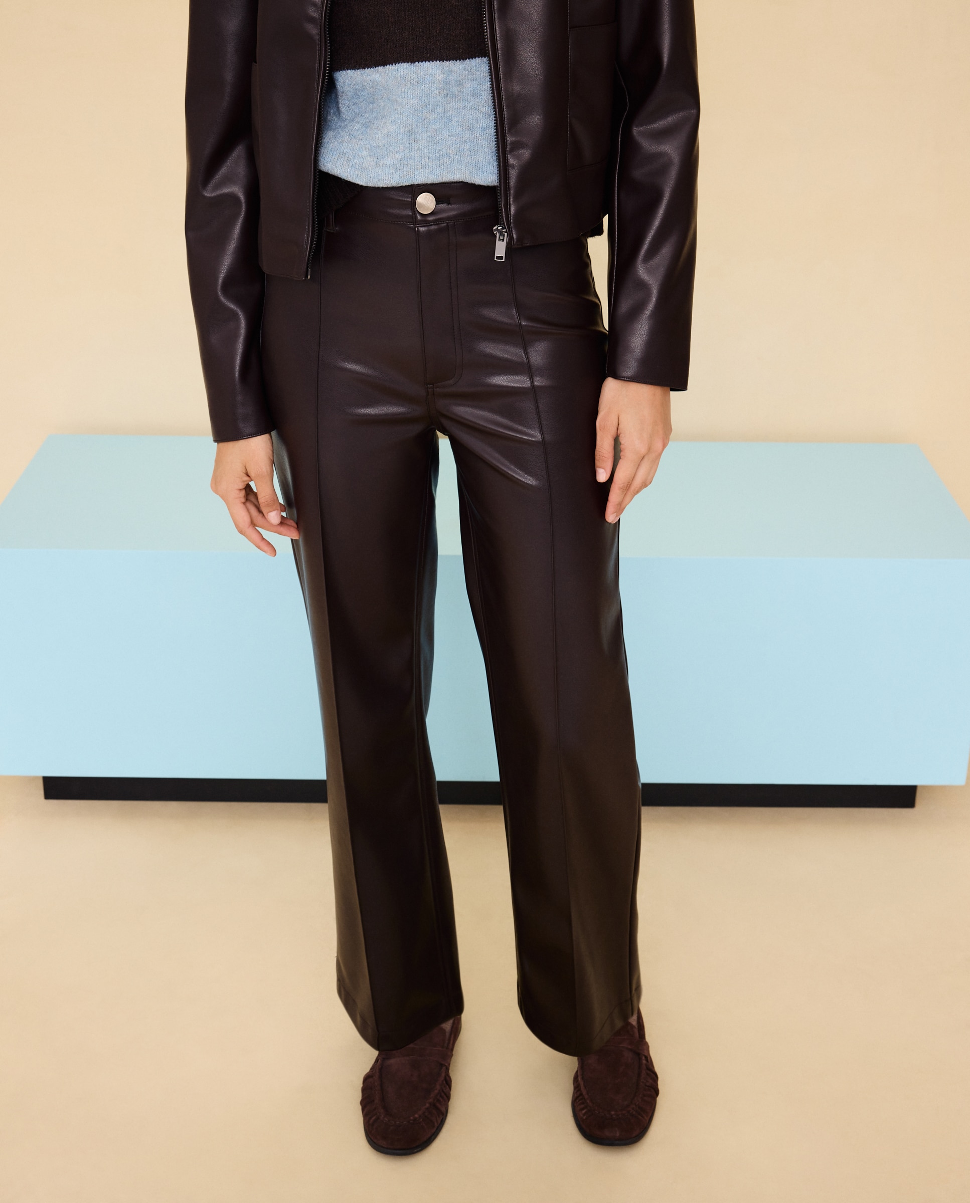 Pantalón efecto piel de mujer - Easy Wear - Marrón Marrón-2