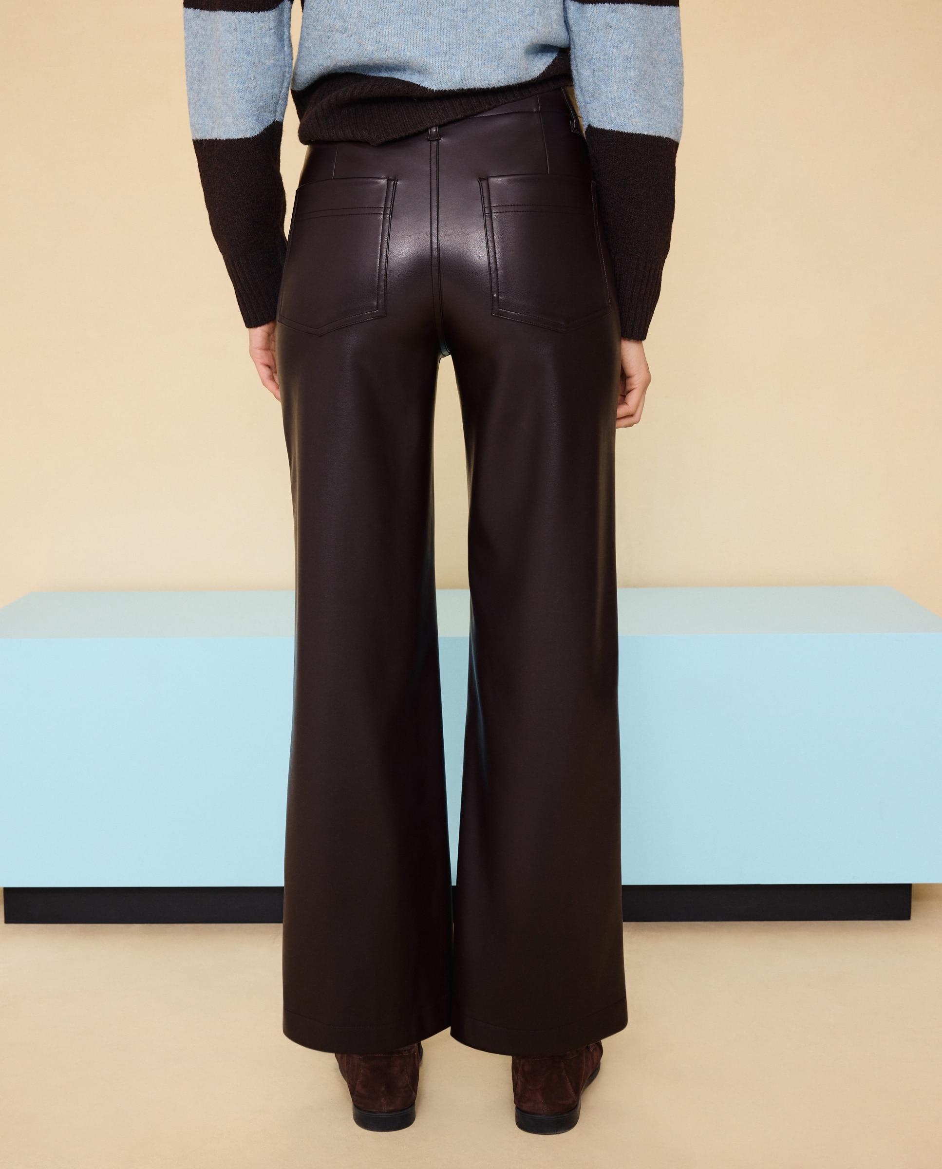 Pantalón efecto piel de mujer - Easy Wear - Marrón Marrón-3