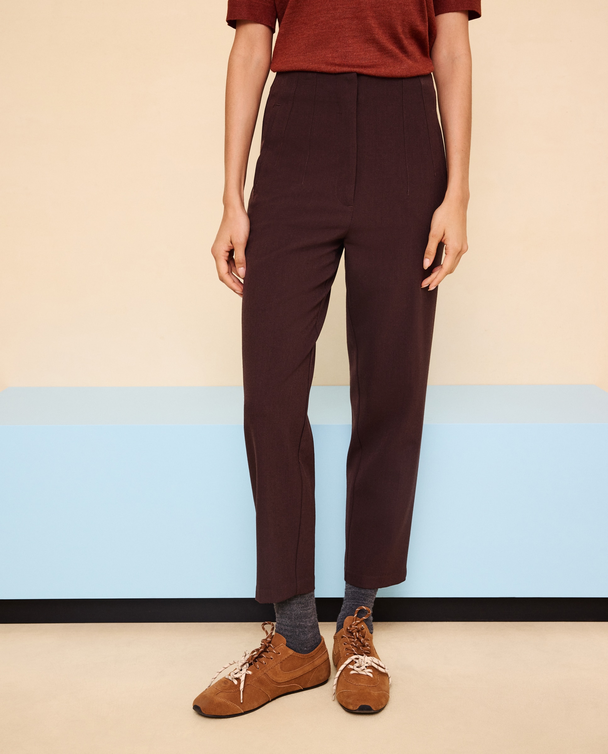 Pantalón de mujer tiro alto - Easy Wear - Marrón Marrón-2