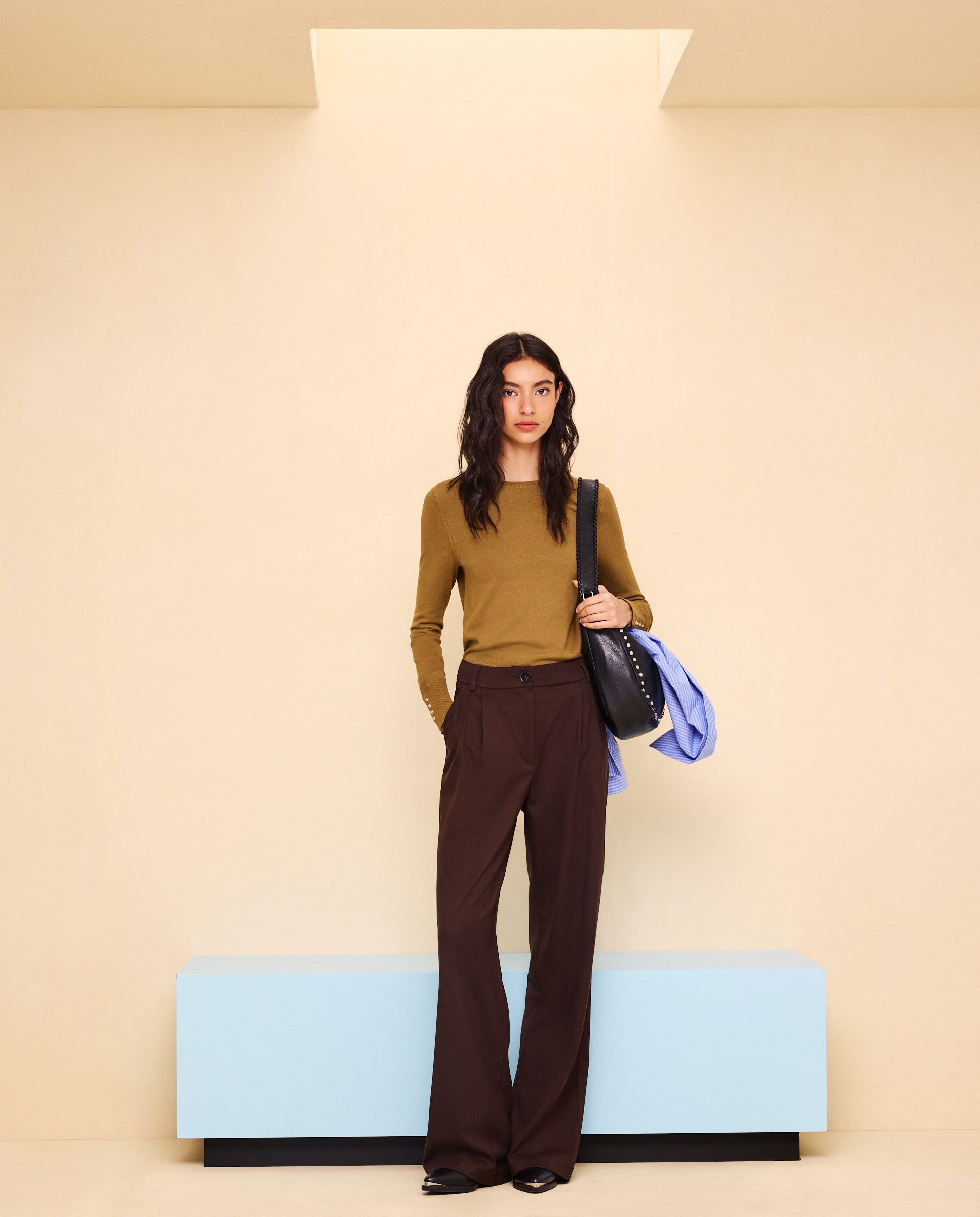 Pantalón de mujer pinzas wide leg - Easy Wear - Chocolate Chocolate-1