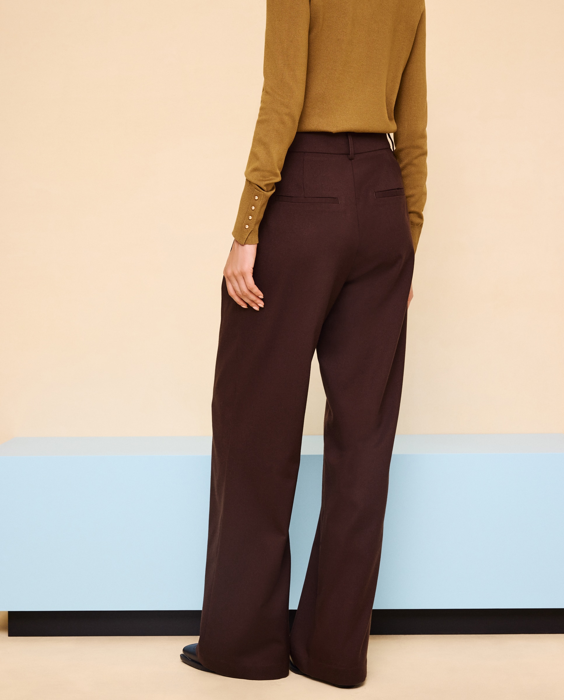 Pantalón de mujer pinzas wide leg - Easy Wear - Chocolate Chocolate-3