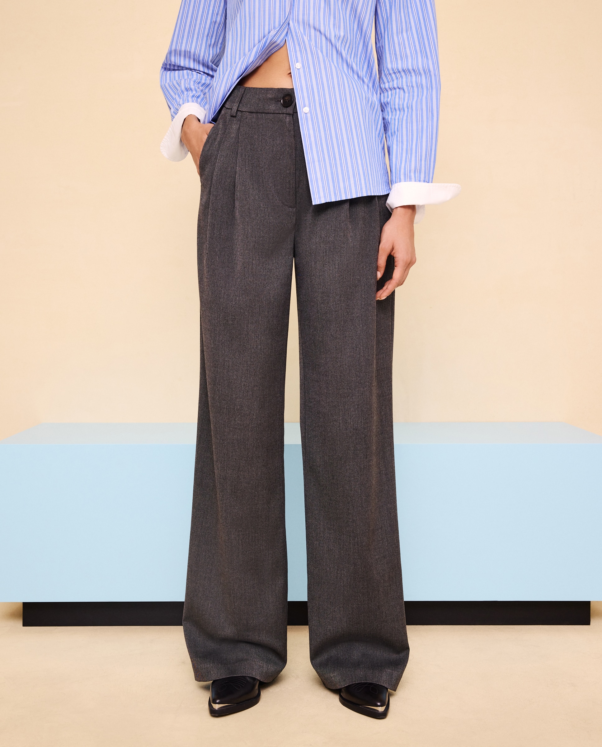 Pantalón de mujer pinzas wide leg - Easy Wear - 820 Gris medio 820 Gris medio-2