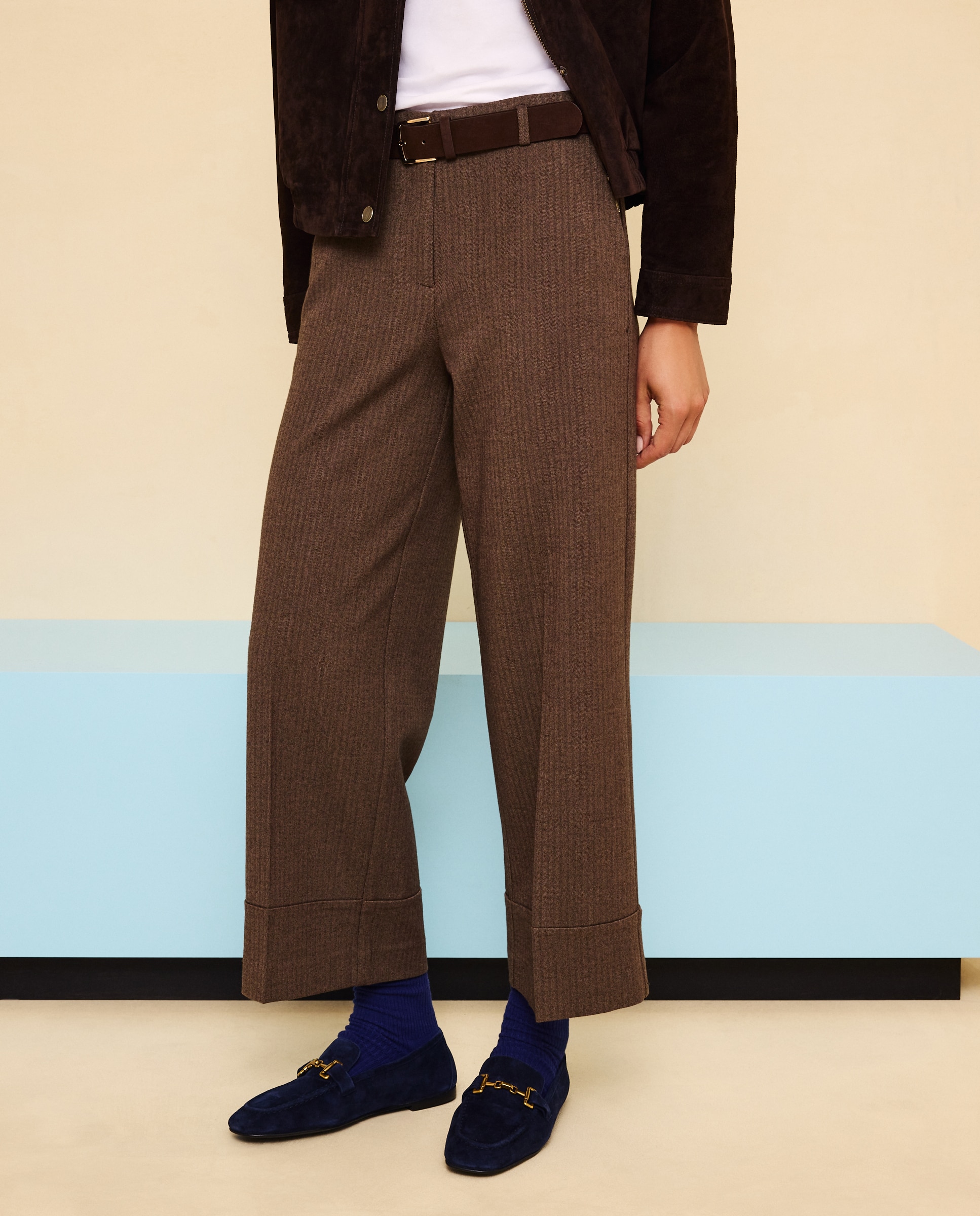 Pantalón de mujer culotte cinturón - Easy Wear - Marrón Marrón-2