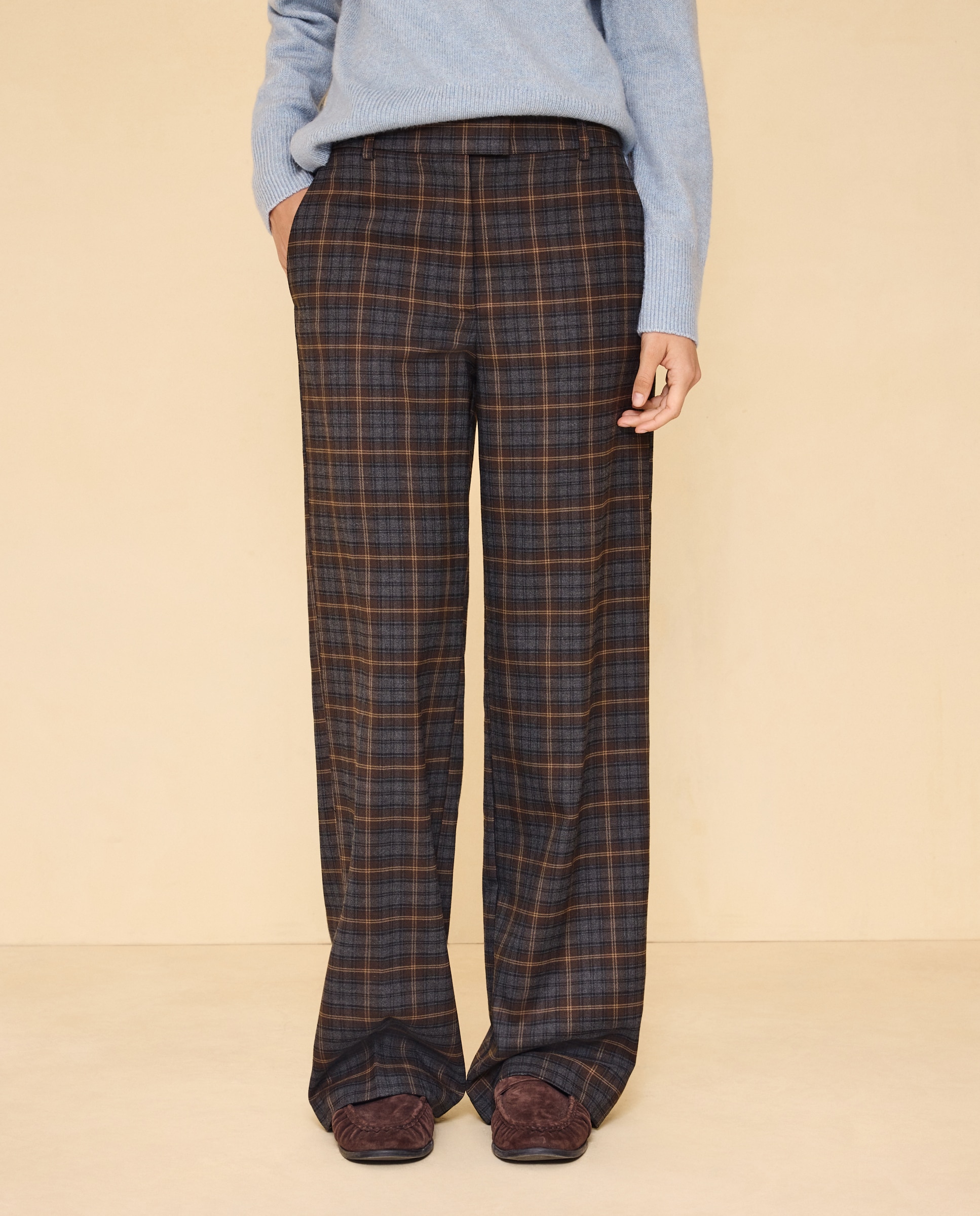 Pantalón recto de mujer cuadros - Easy Wear - Negro Negro-2