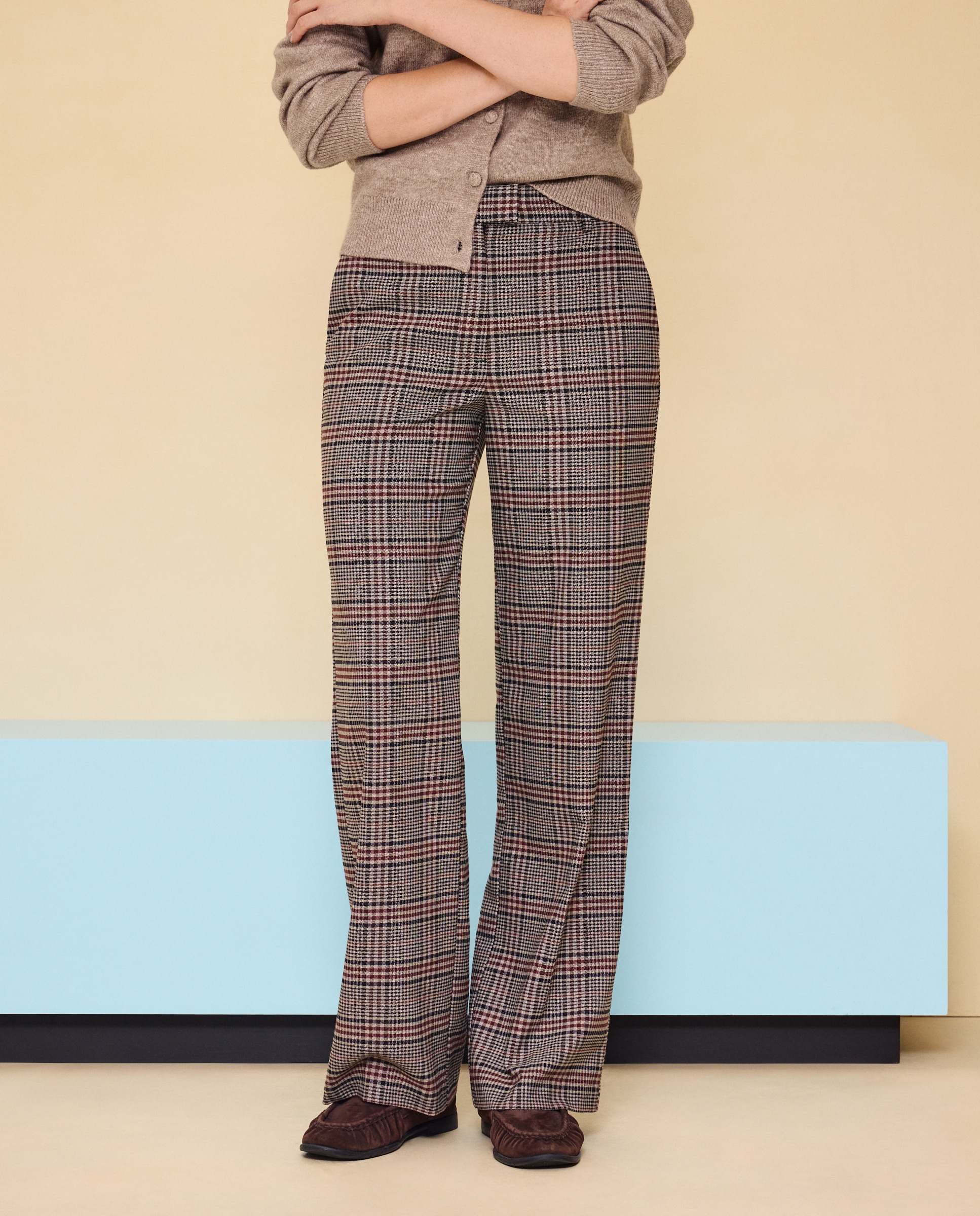 Pantalón recto de mujer cuadros - Easy Wear - Gris Gris-2