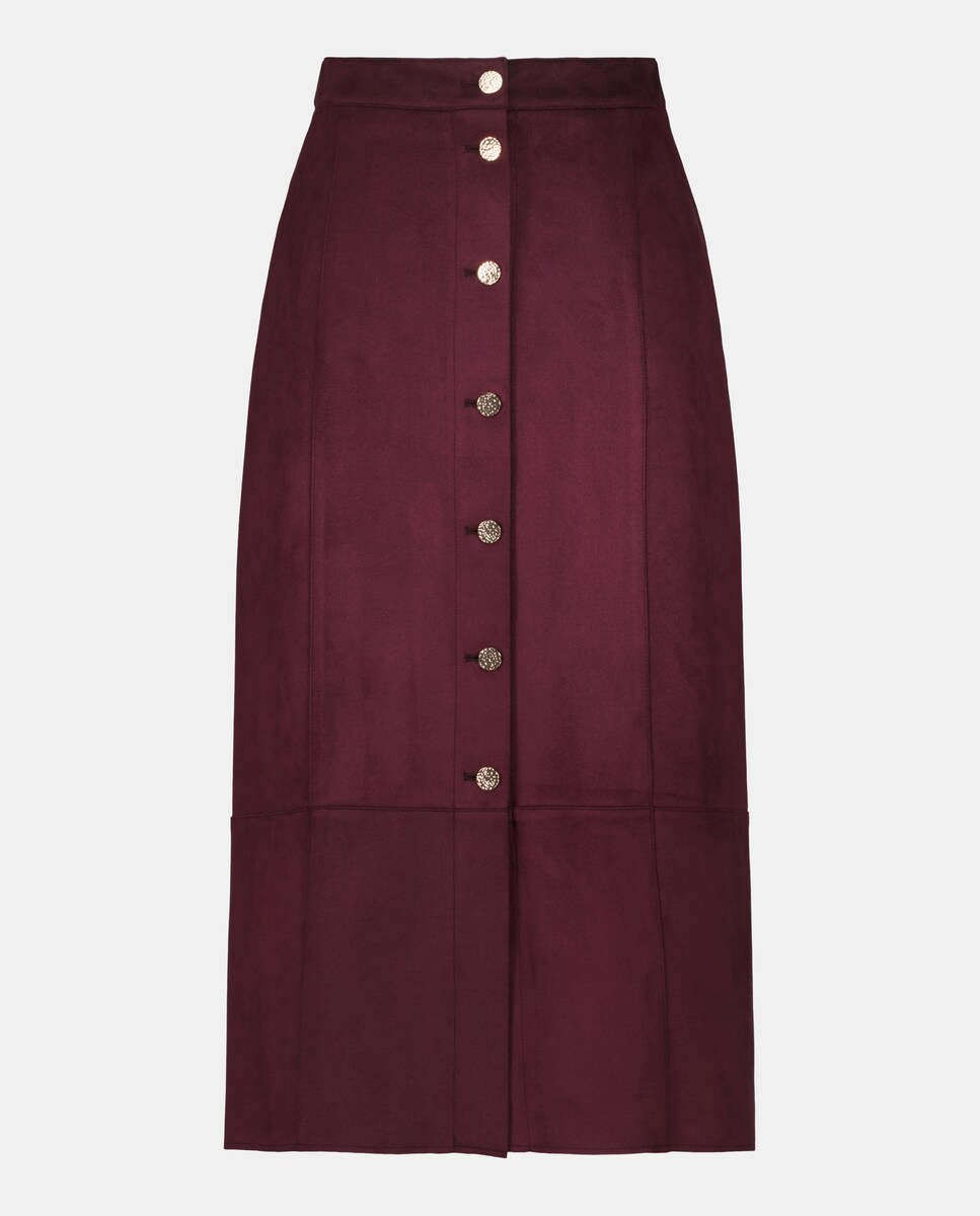 Saia Midi com Efeito de Camurça Bordeaux-4