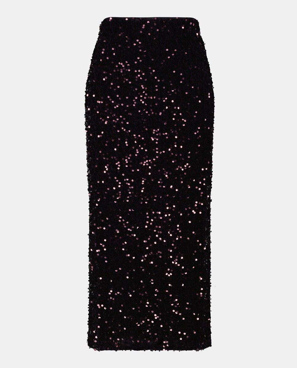 Saia midi de lantejoulas Bordeaux-4