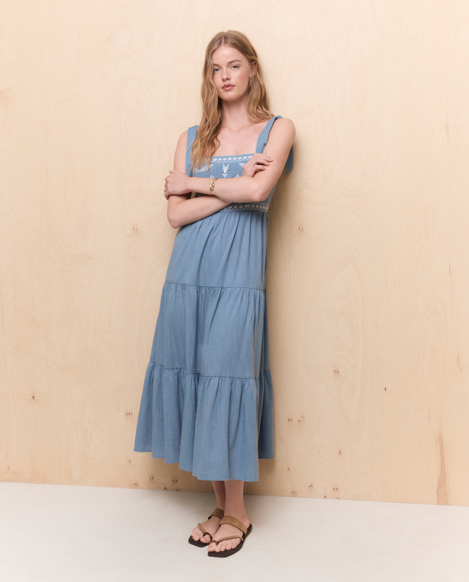 Vestido largo bordado - Easy Wear - 471 Índigo 471 Índigo-4