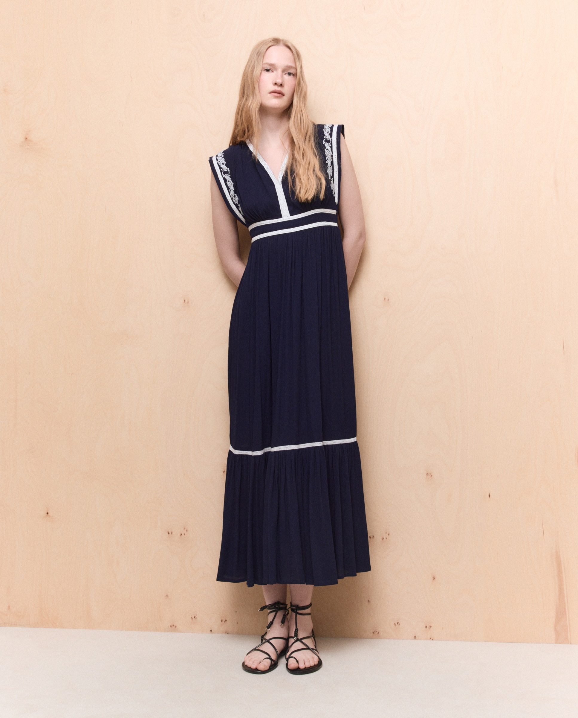 Vestido de mujer largo de bambula. - Easy Wear - Azul marino Azul marino-1