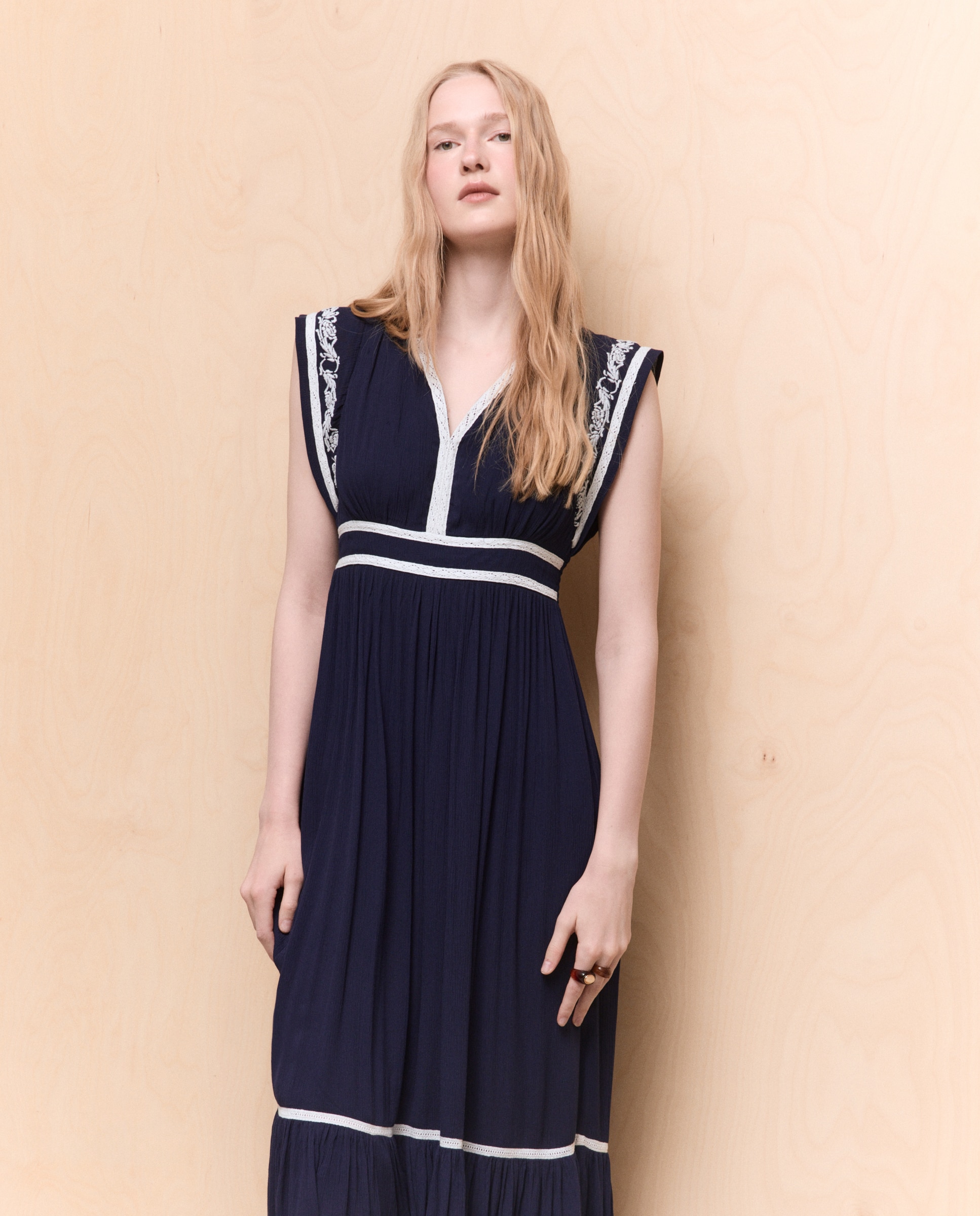 Vestido de mujer largo de bambula. - Easy Wear - Azul marino Azul marino-2