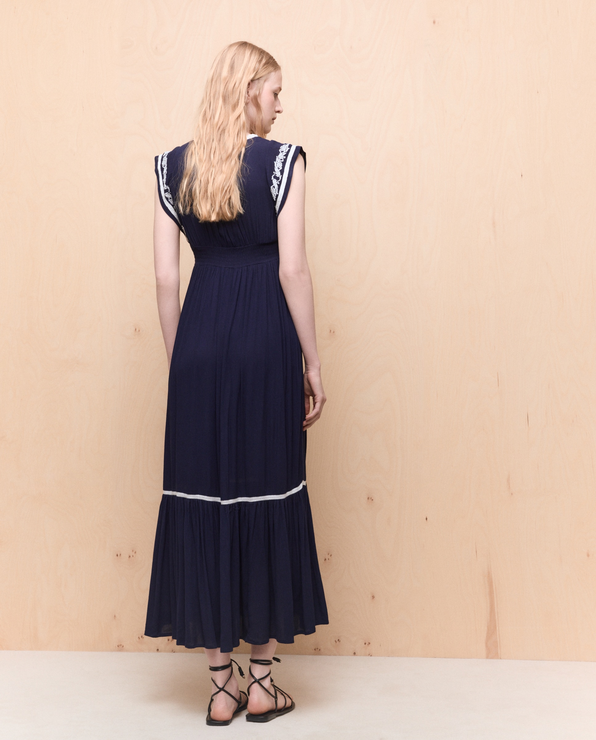 Vestido de mujer largo de bambula. - Easy Wear - Azul marino Azul marino-4