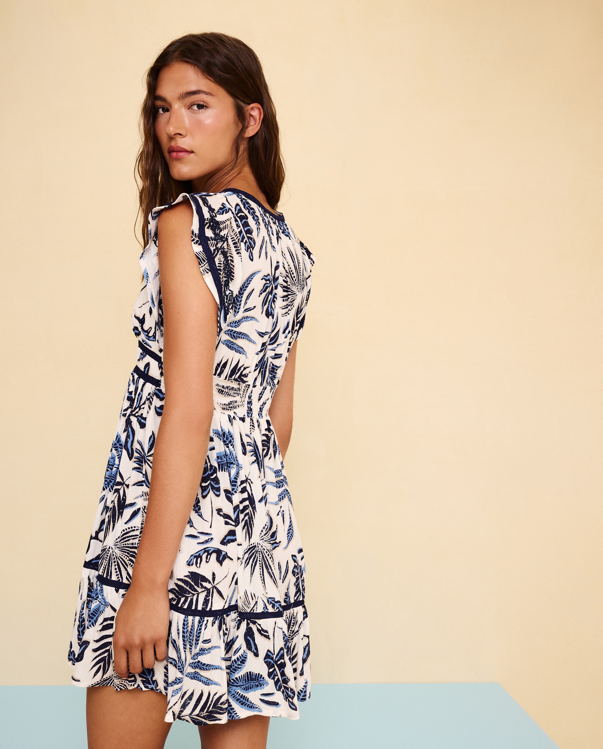 Vestido de mujer corto de bambula. - Easy Wear - Blanco Blanco-4