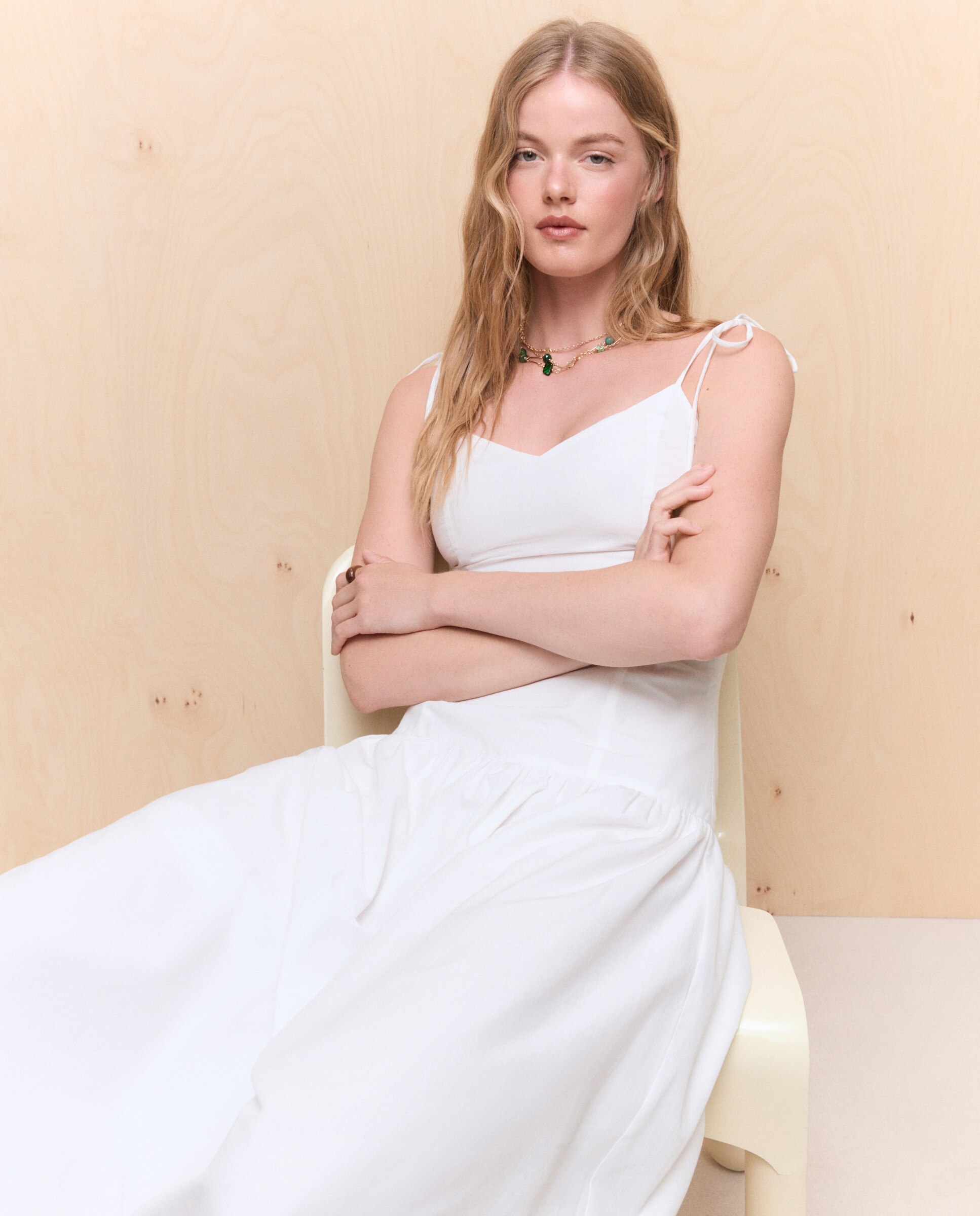 Vestido largo popelín bordado - Easy Wear - Blanco Blanco-4
