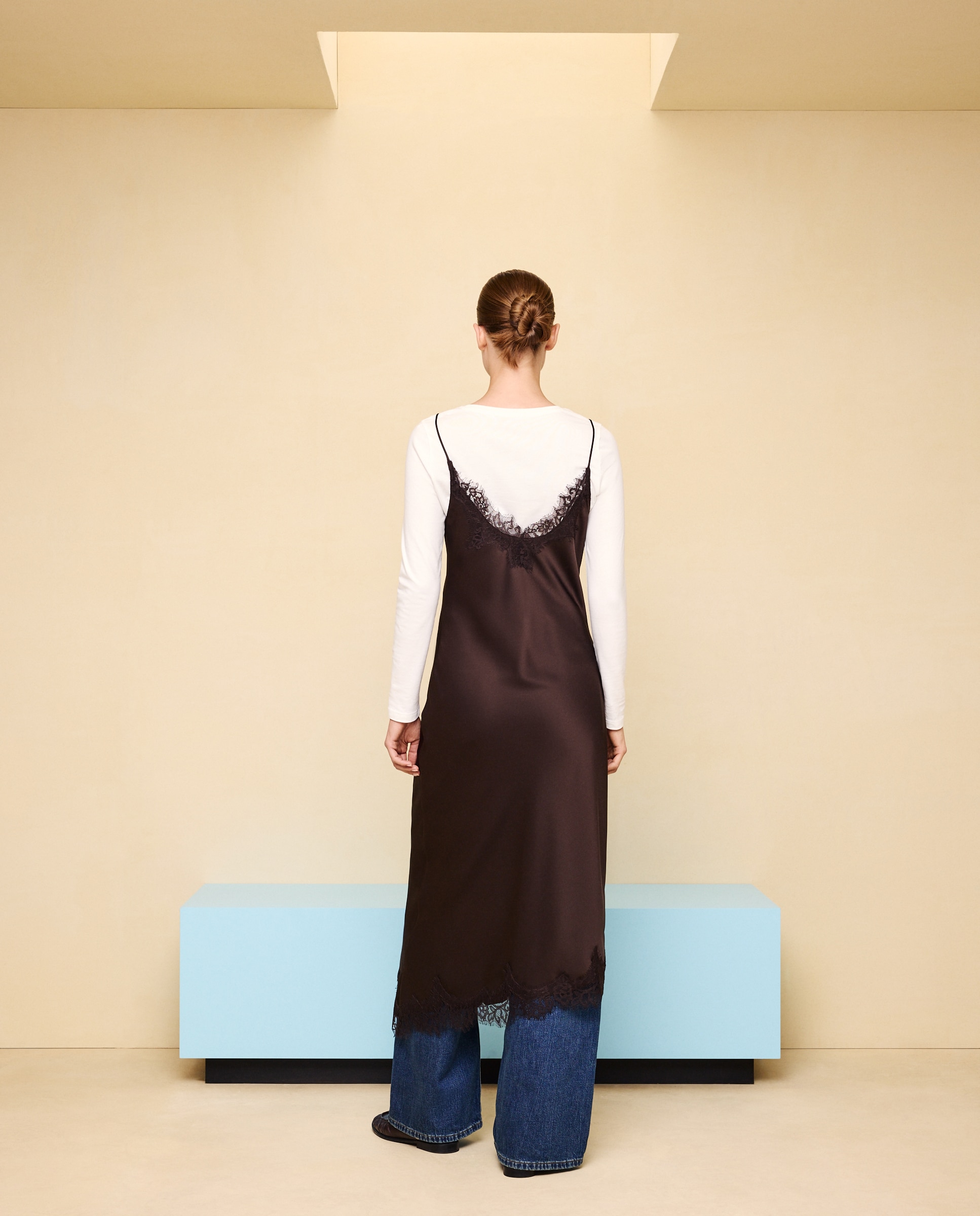Vestido Midi Rendilhado Castanho-3