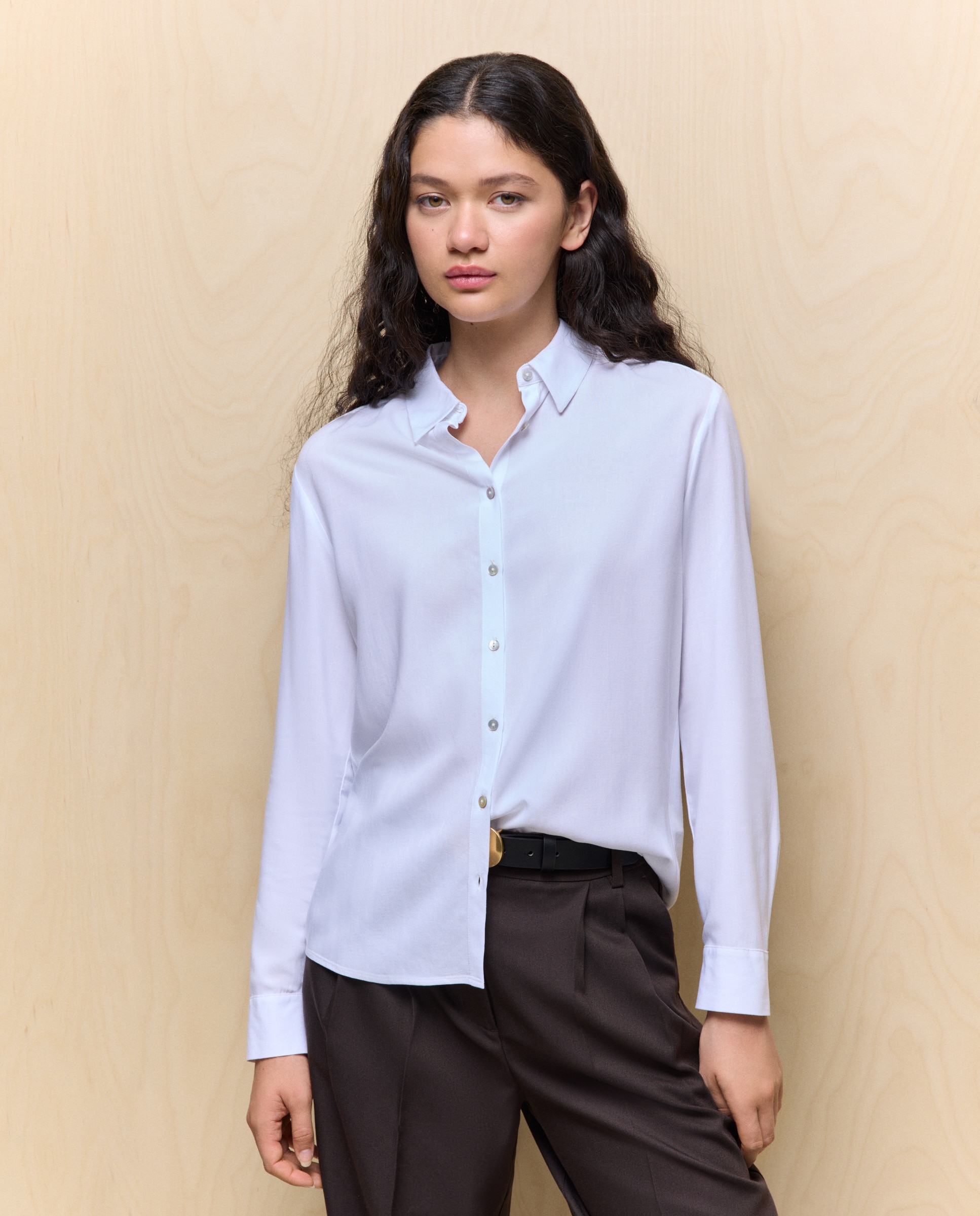 Camisa de mujer de manga larga con viscosa - Easy Wear - Blanco Blanco-2