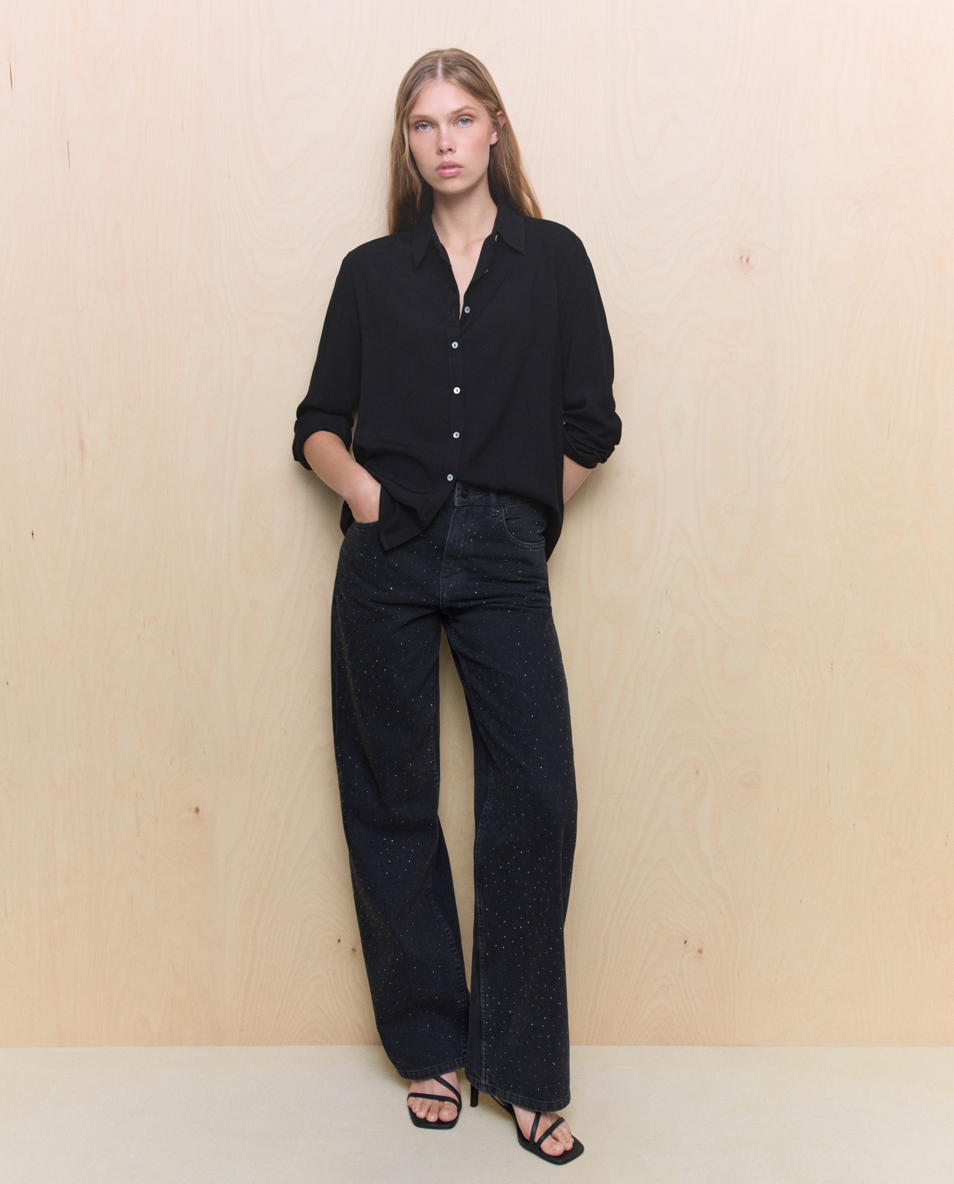 Camisa de Viscose com Manga Comprida Preto-2