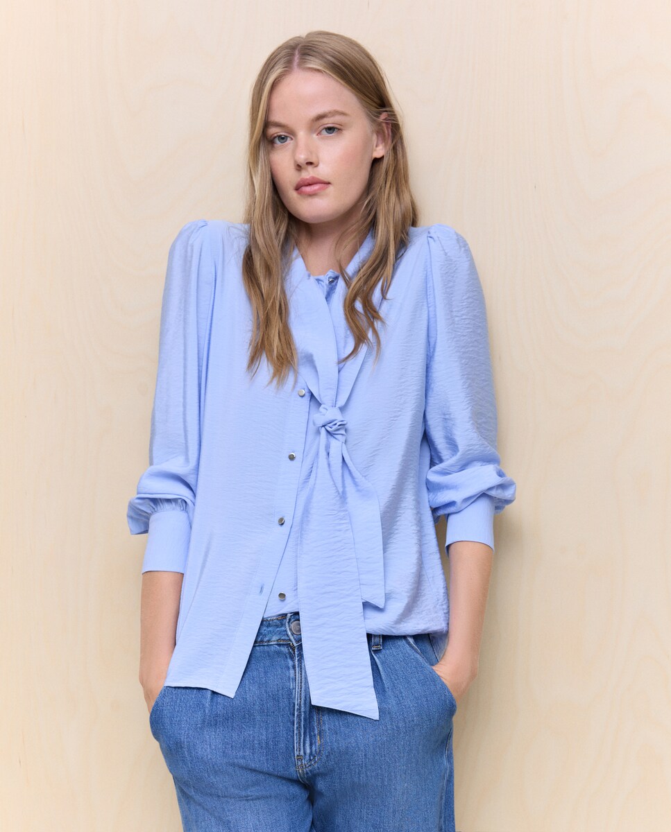 Camisa de Manga Comprida com Laço 410 Azul Claro-2