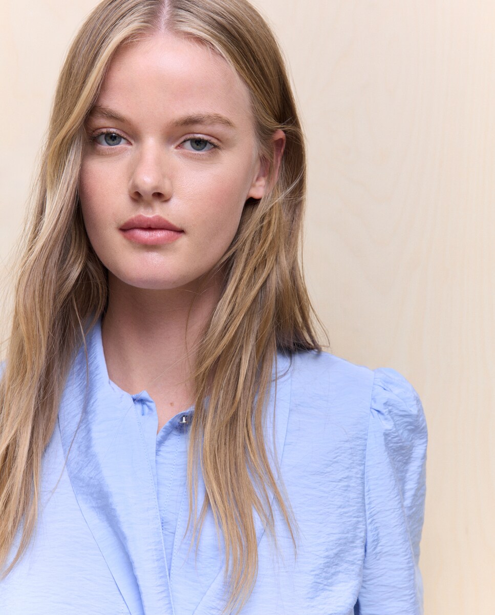 Camisa de Manga Comprida com Laço 410 Azul Claro-3