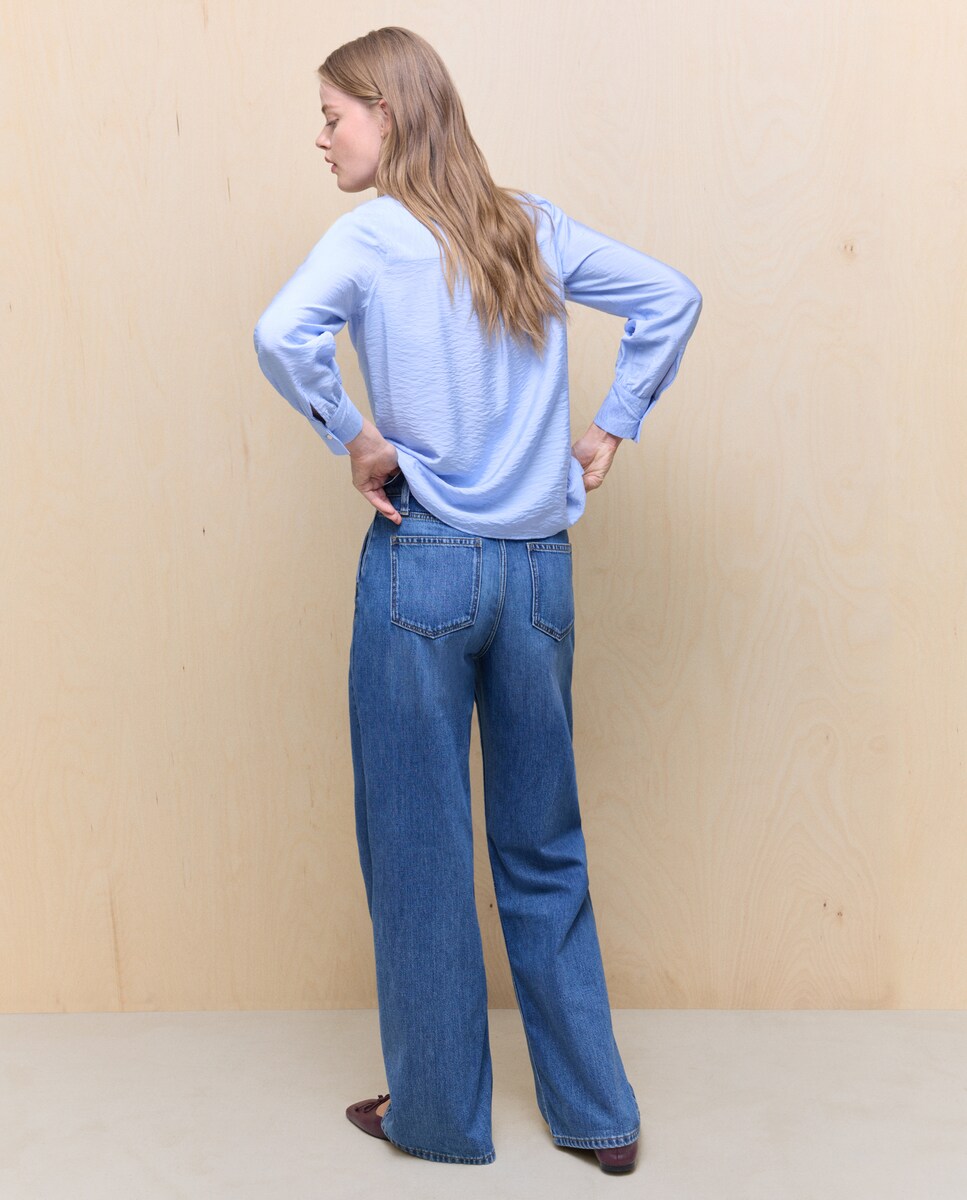 Camisa de Manga Comprida com Laço 410 Azul Claro-4