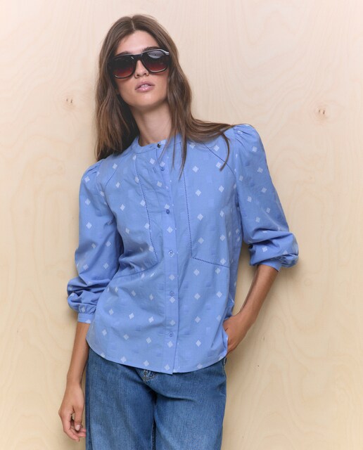 Imagen 0 de Camisa de mujer manga larga bordada vainica