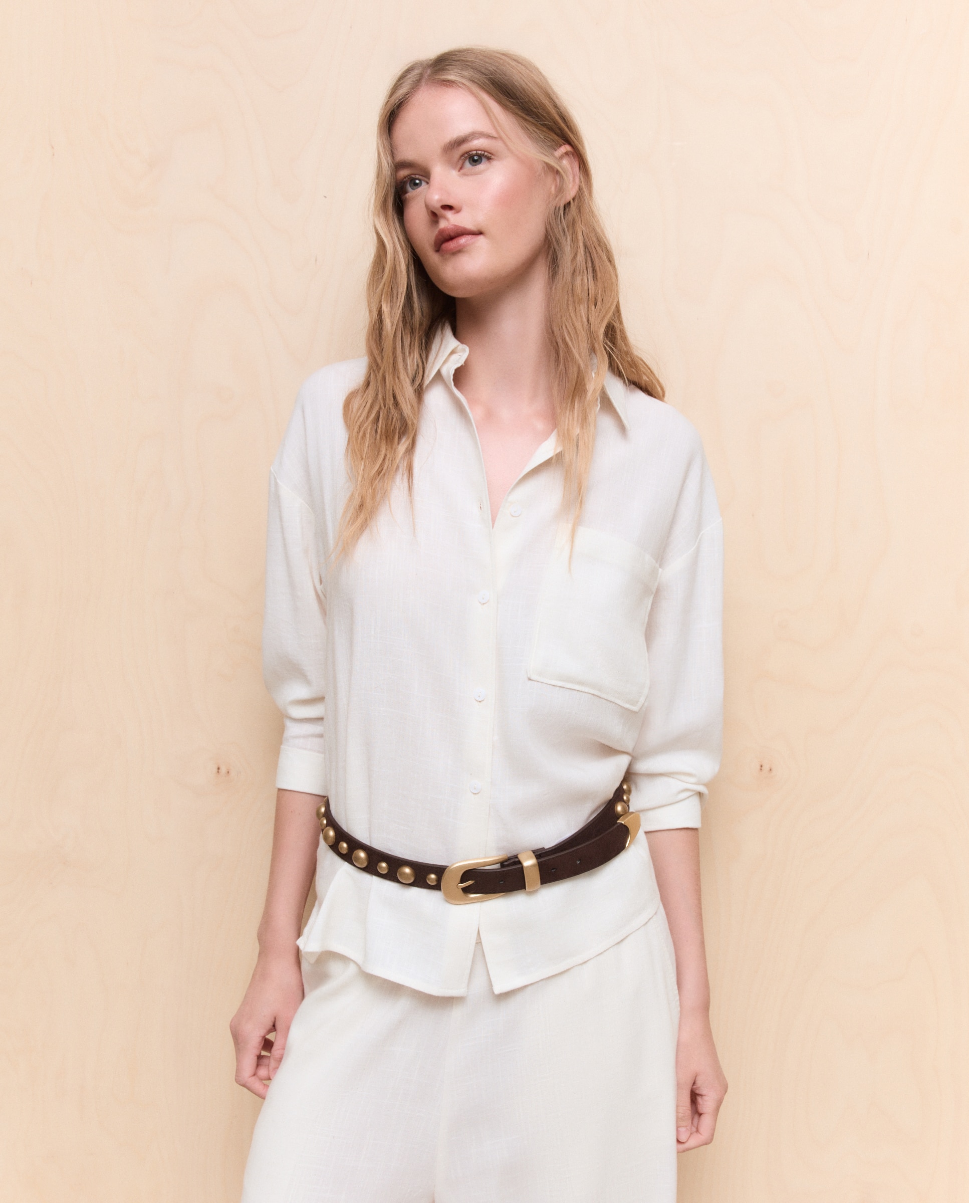 Camisa de mujer de manga larga fluida - Easy Wear - Beige Beige-1