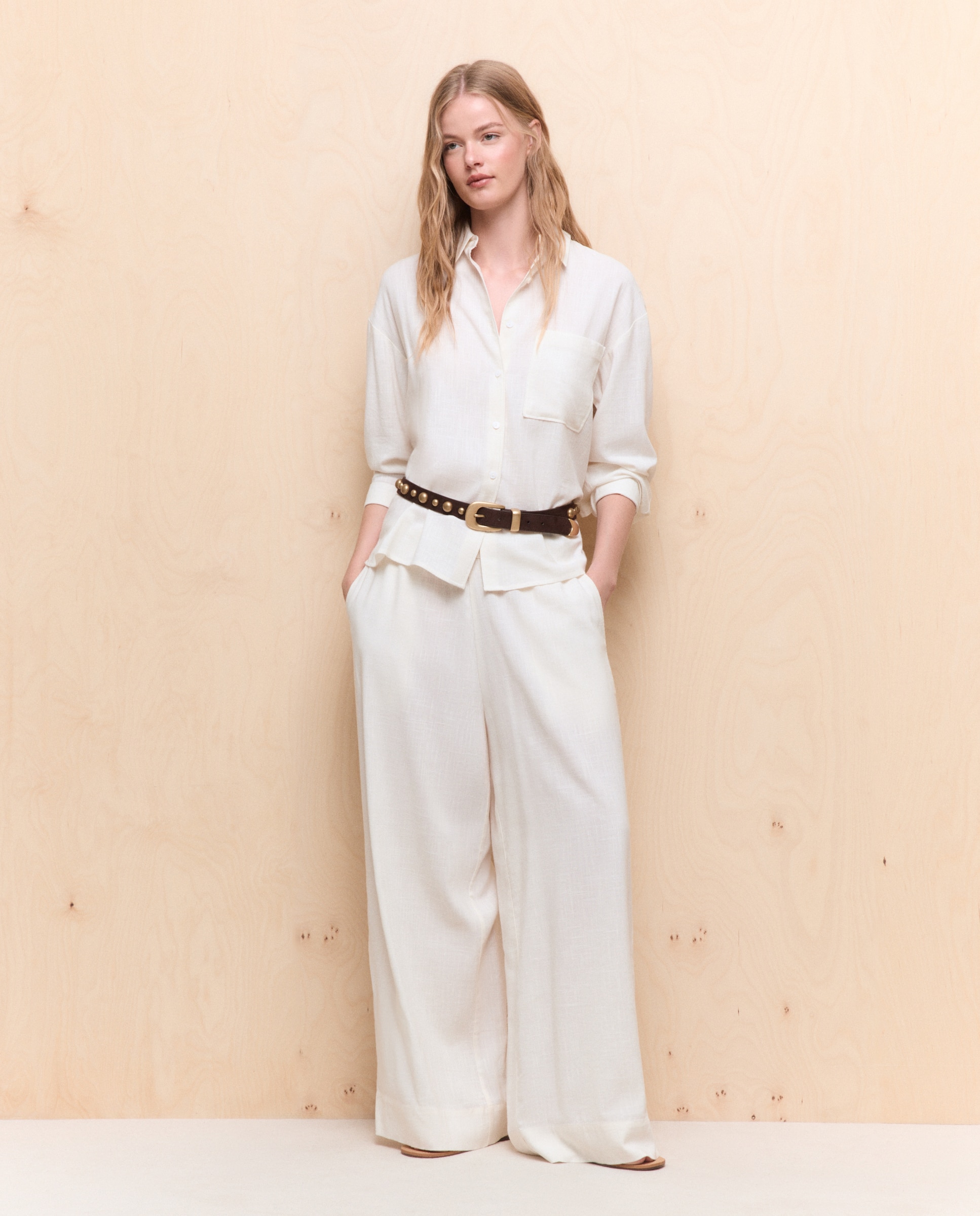 Camisa de mujer de manga larga fluida - Easy Wear - Beige Beige-3
