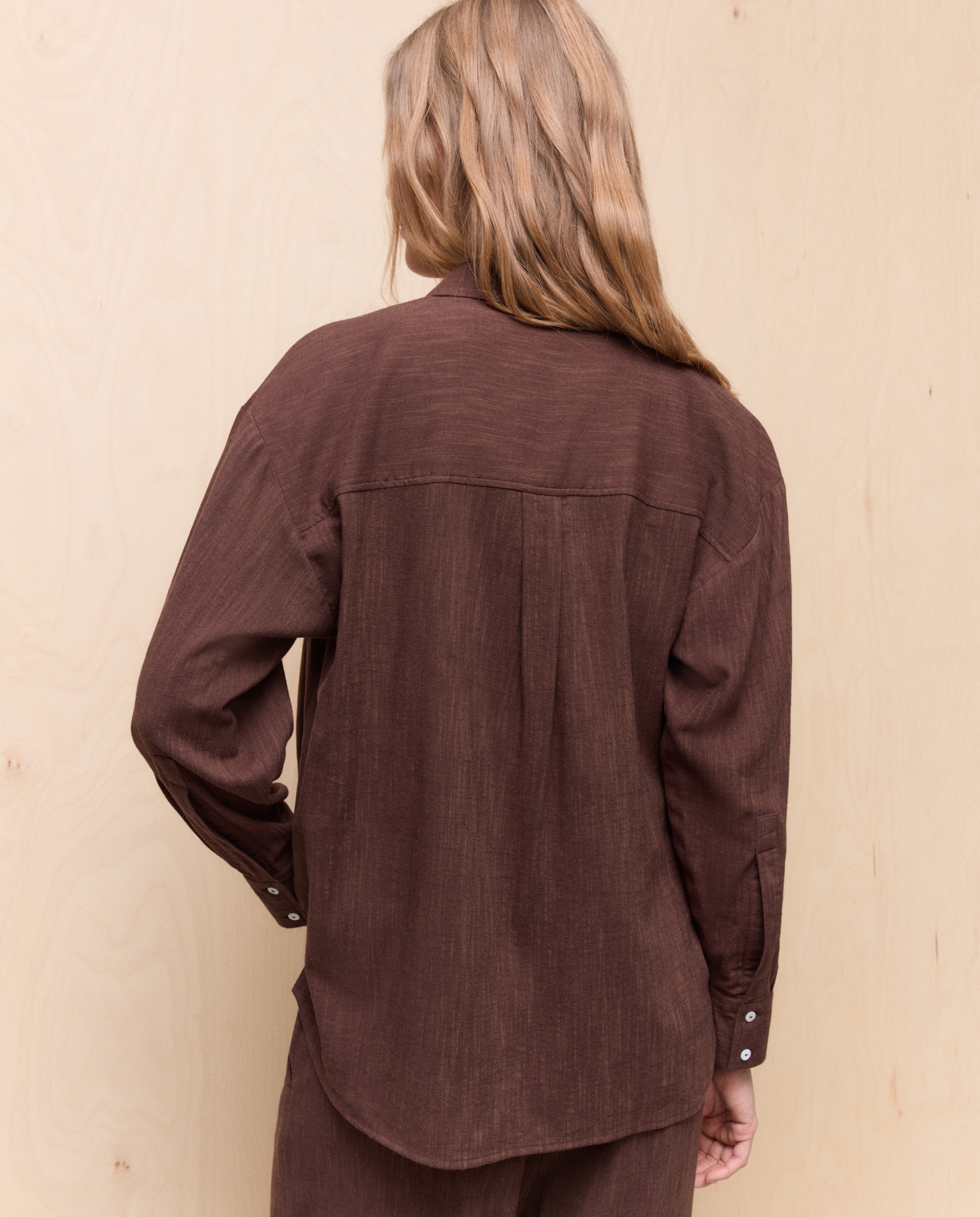 Camisa de mujer de manga larga fluida - Easy Wear - Chocolate Chocolate-3