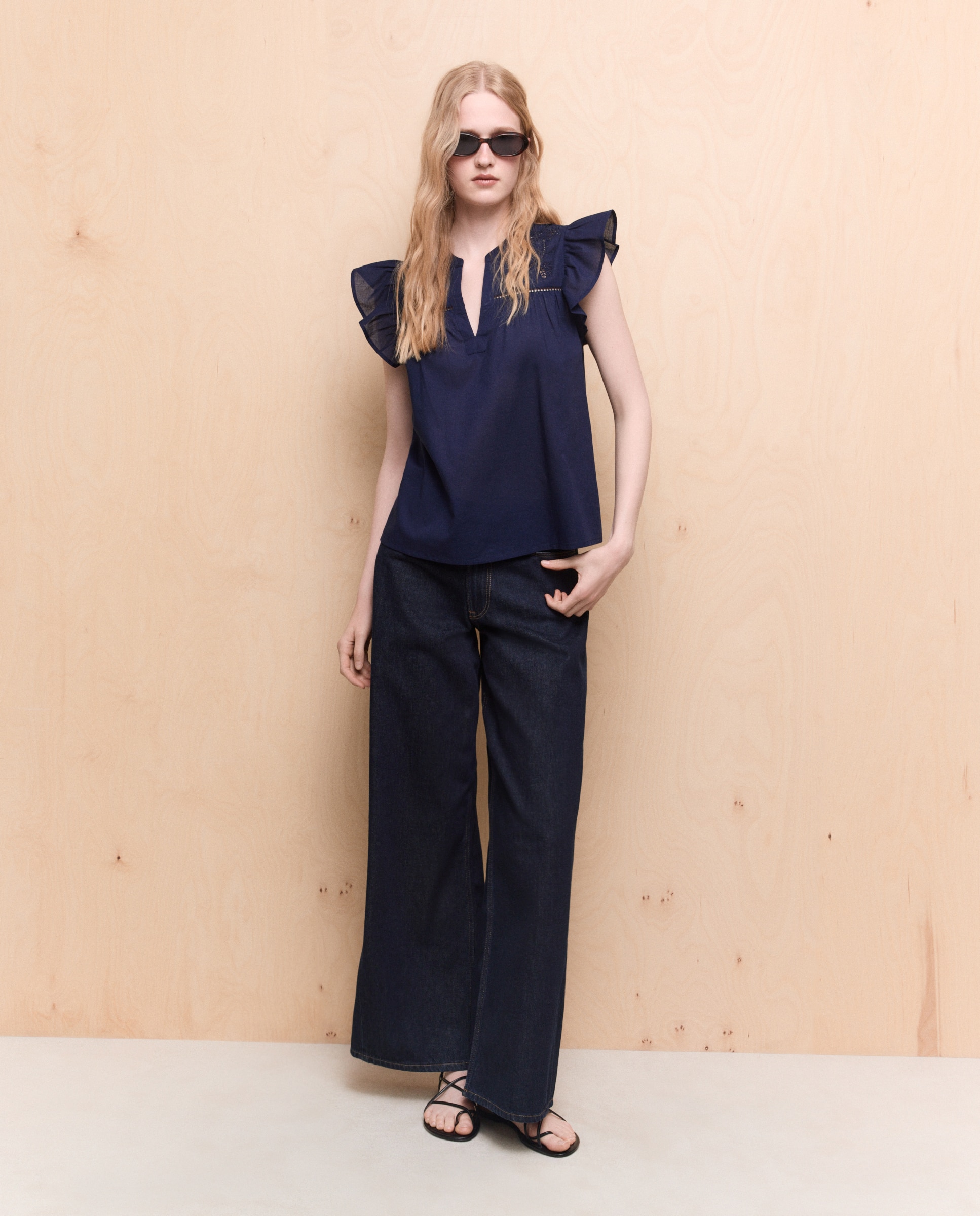 Blusa popelín de mujer bordada - Easy Wear - Azul marino Azul marino-1