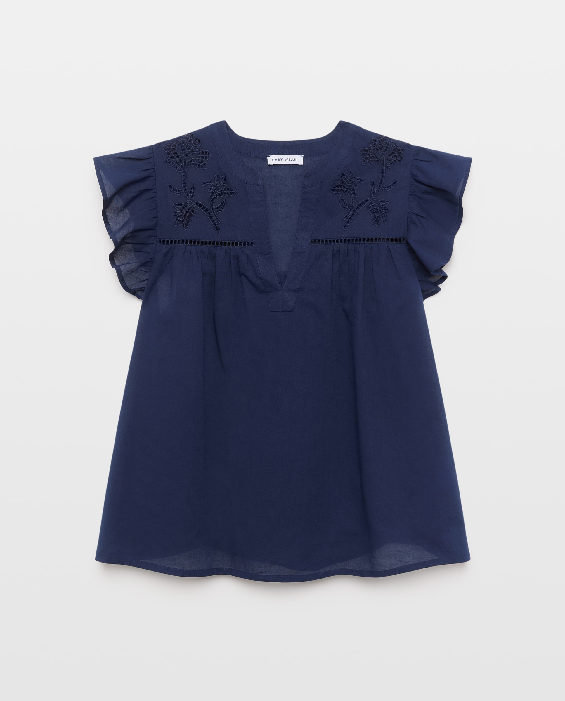 Blusa popelín de mujer bordada - Easy Wear - Azul marino Azul marino-4