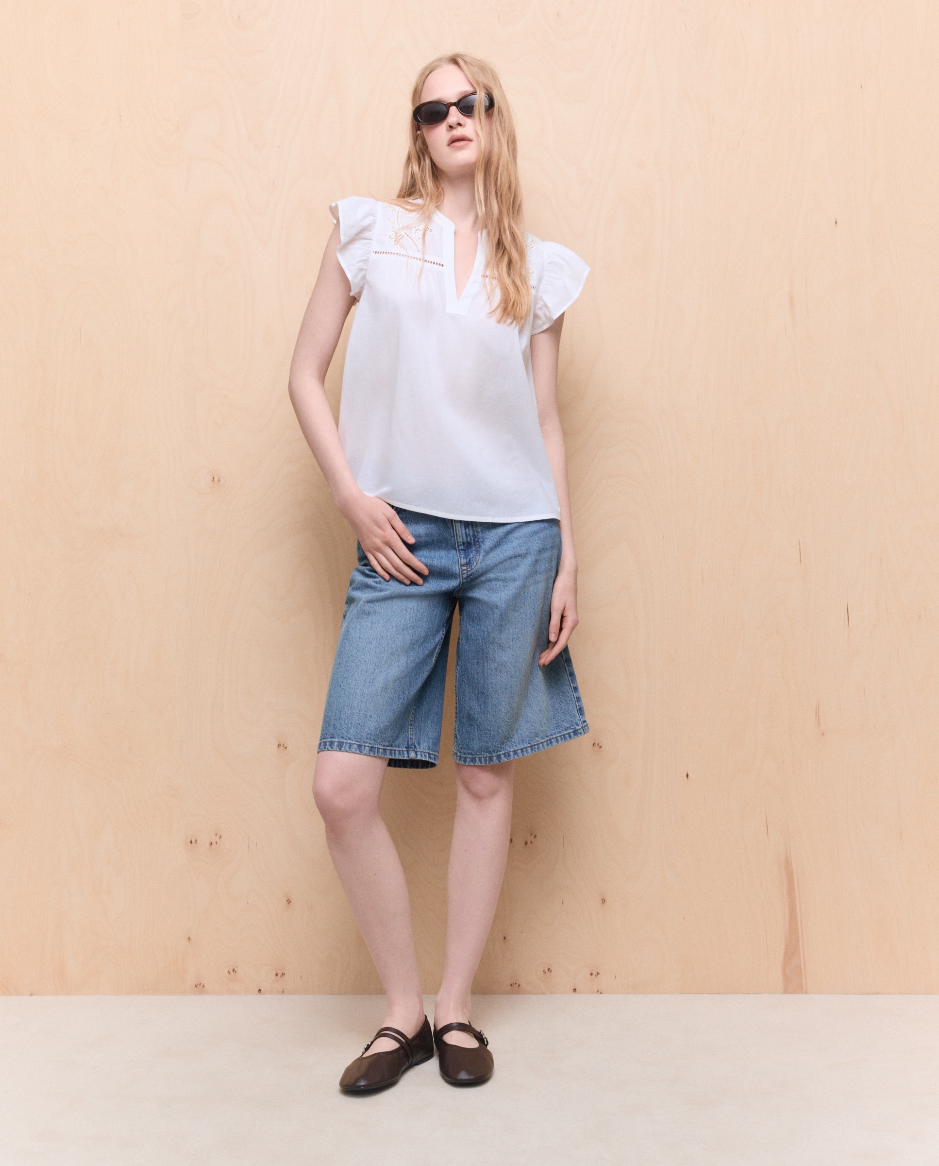 Blusa popelín de mujer bordada - Easy Wear - Blanco Blanco-2