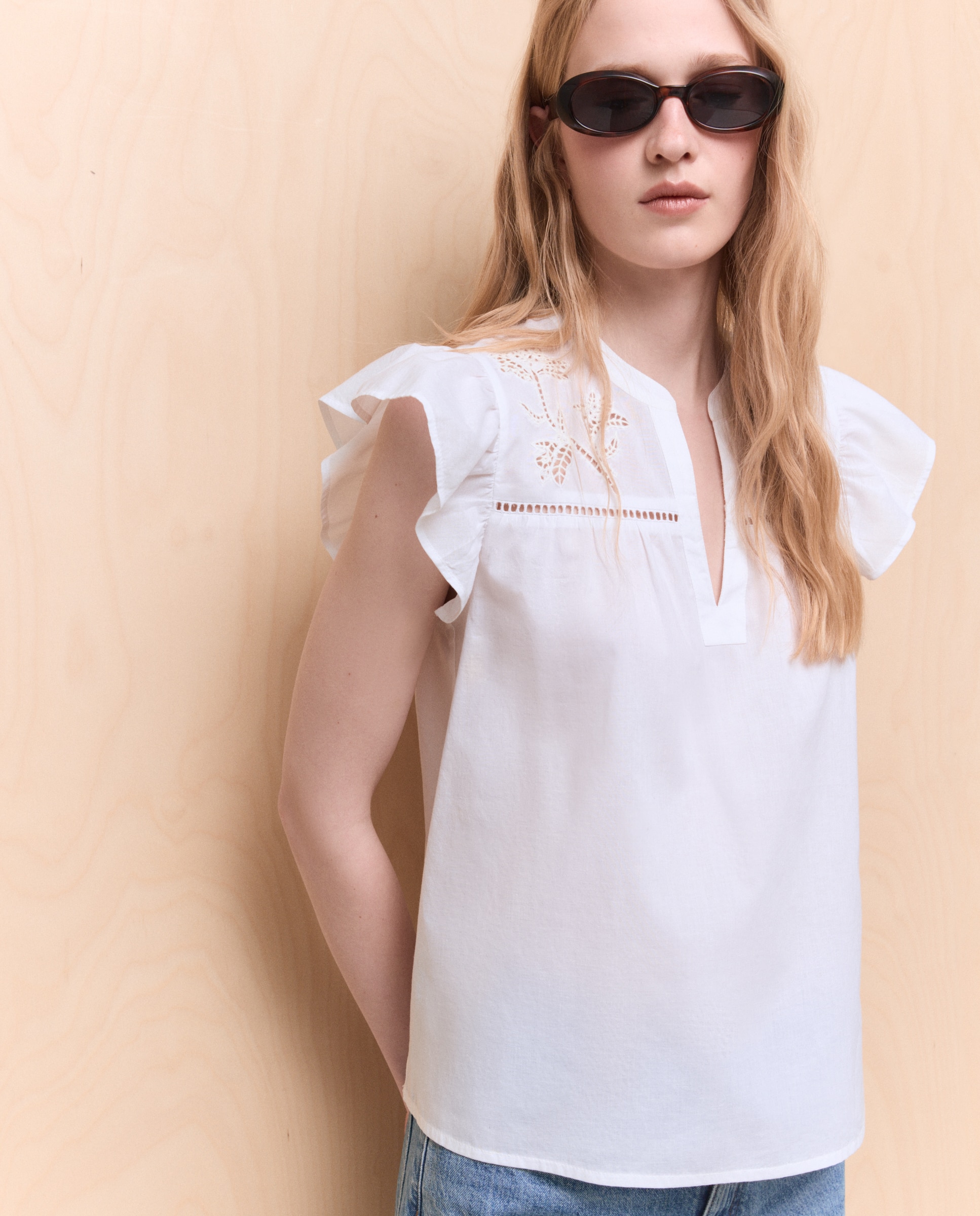 Blusa popelín de mujer bordada - Easy Wear - Blanco Blanco-4