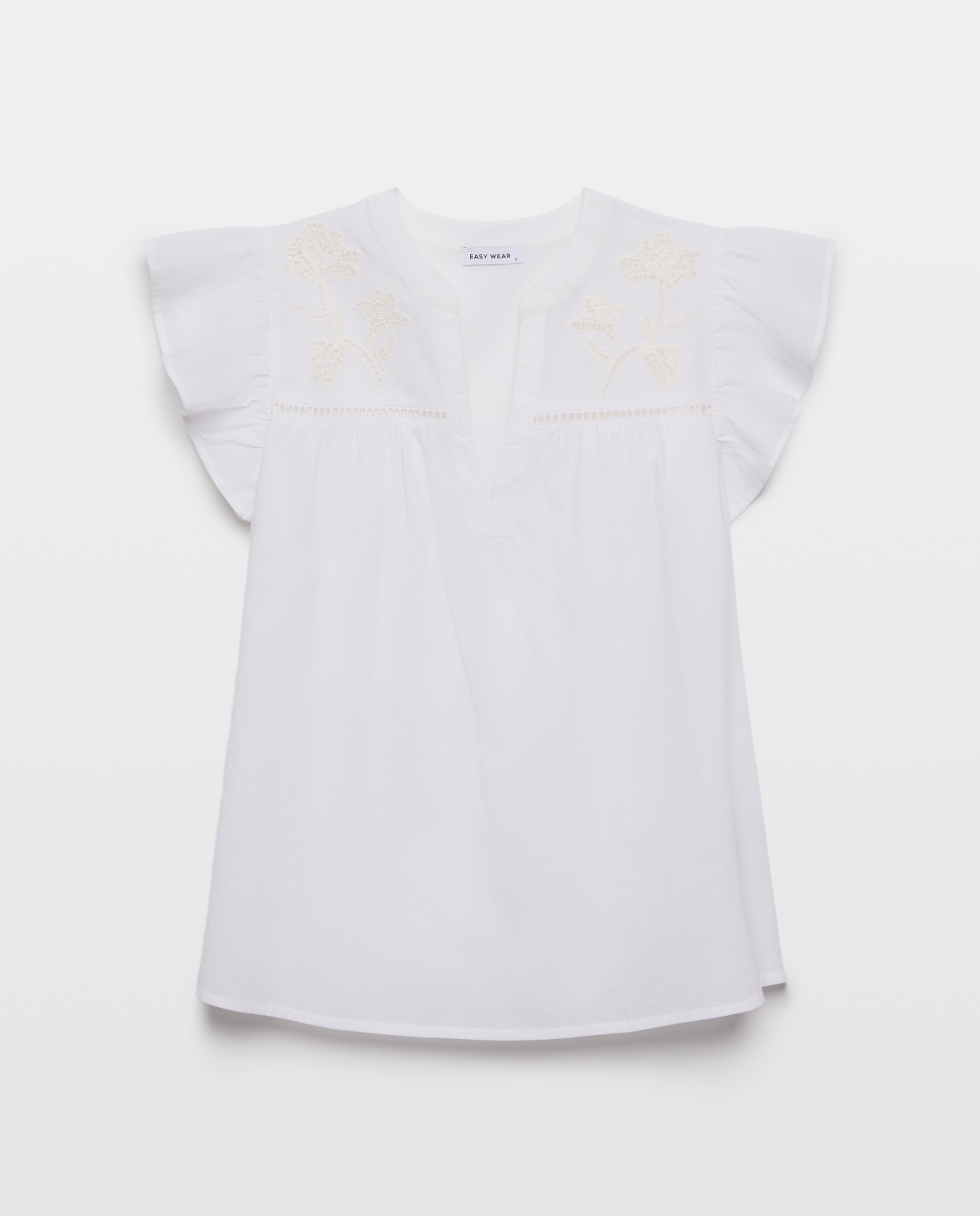 Blusa popelín de mujer bordada - Easy Wear - Blanco Blanco-5
