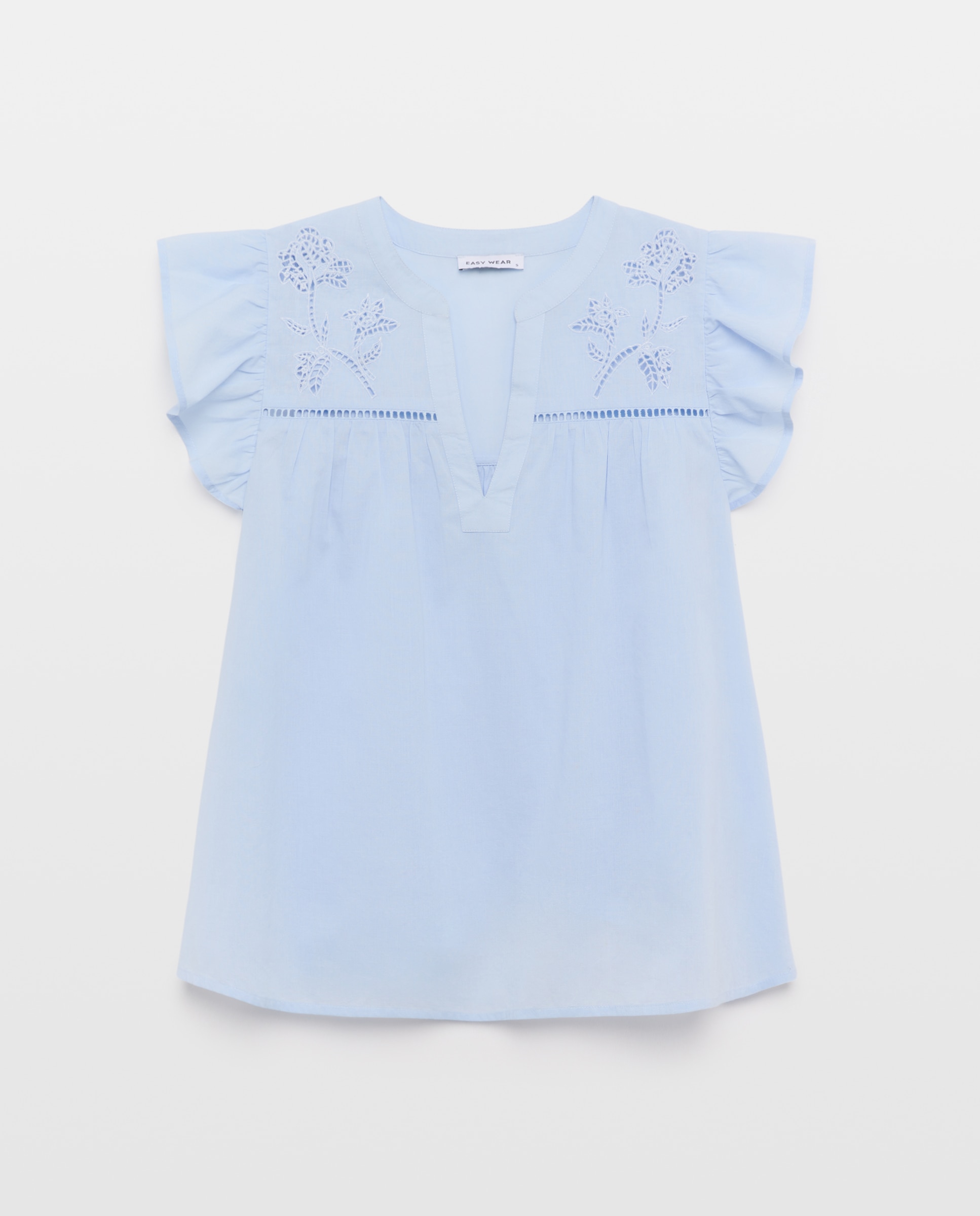 Blusa de Popelina Bordada 410 Azul Claro-4